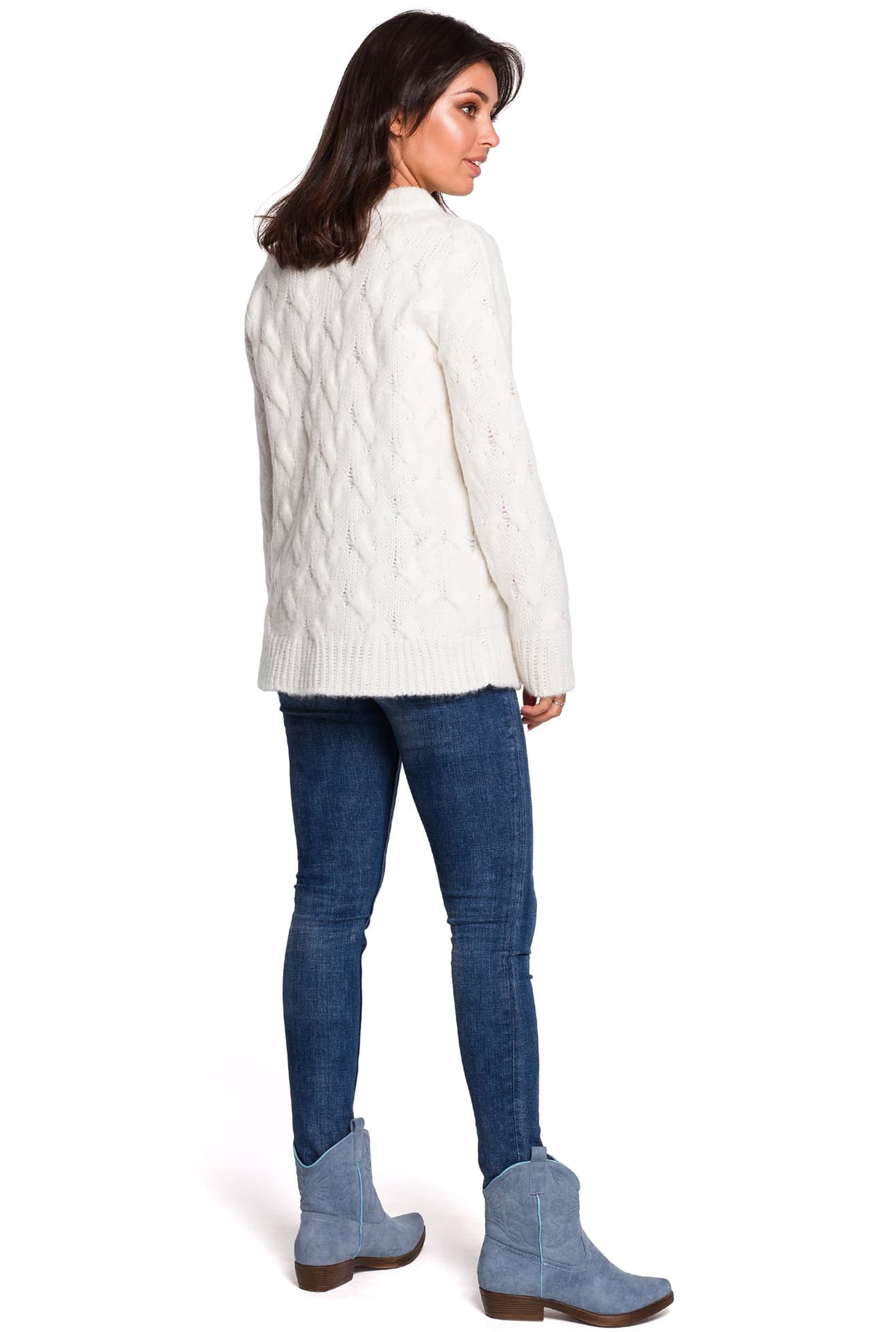 

BK038 Sweter ze splotem typu warkocz - ecru (kolor ecru, rozmiar L/XL)
