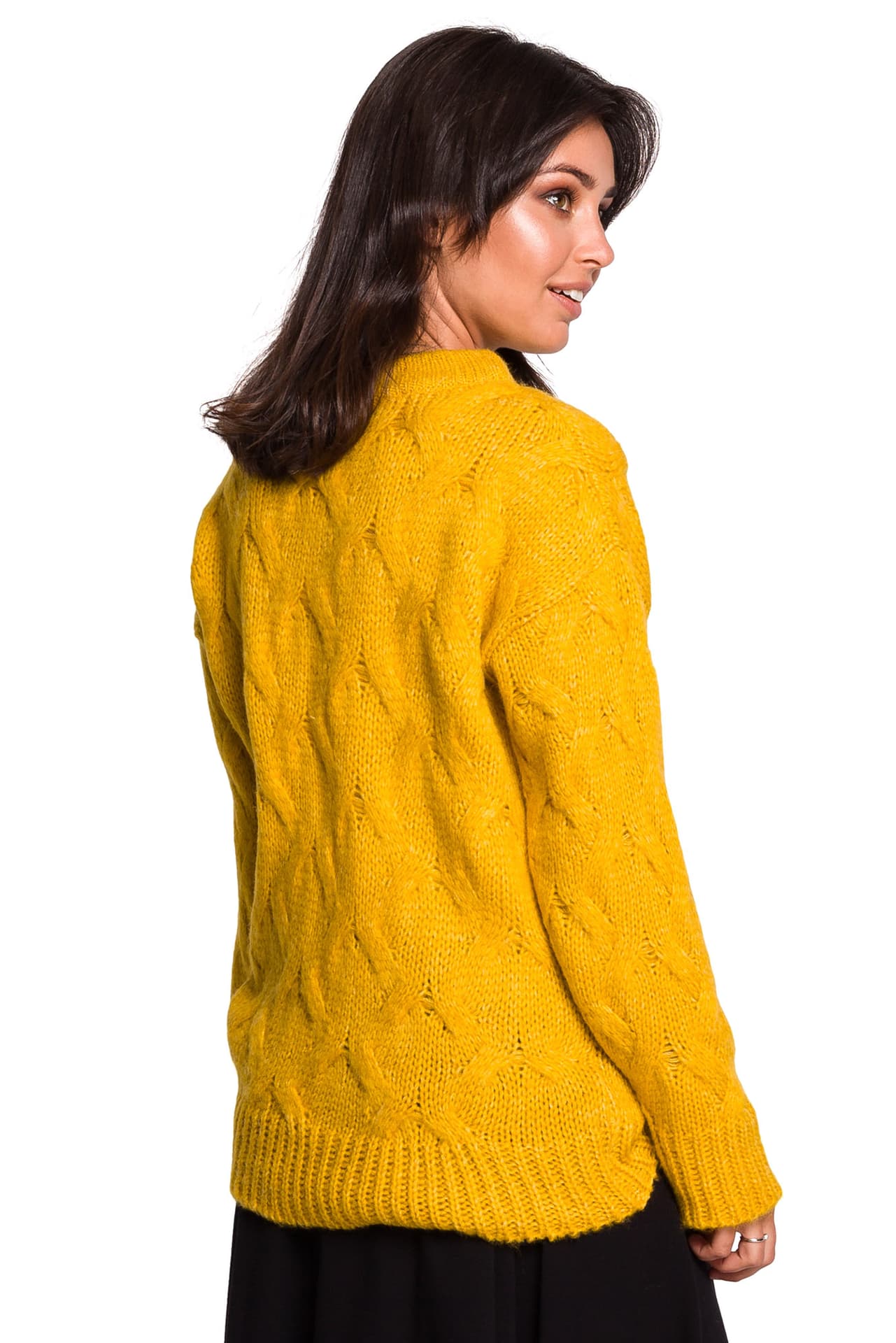 

BK038 Sweter ze splotem typu warkocz - miodowy (kolor miodowy, rozmiar S/M)
