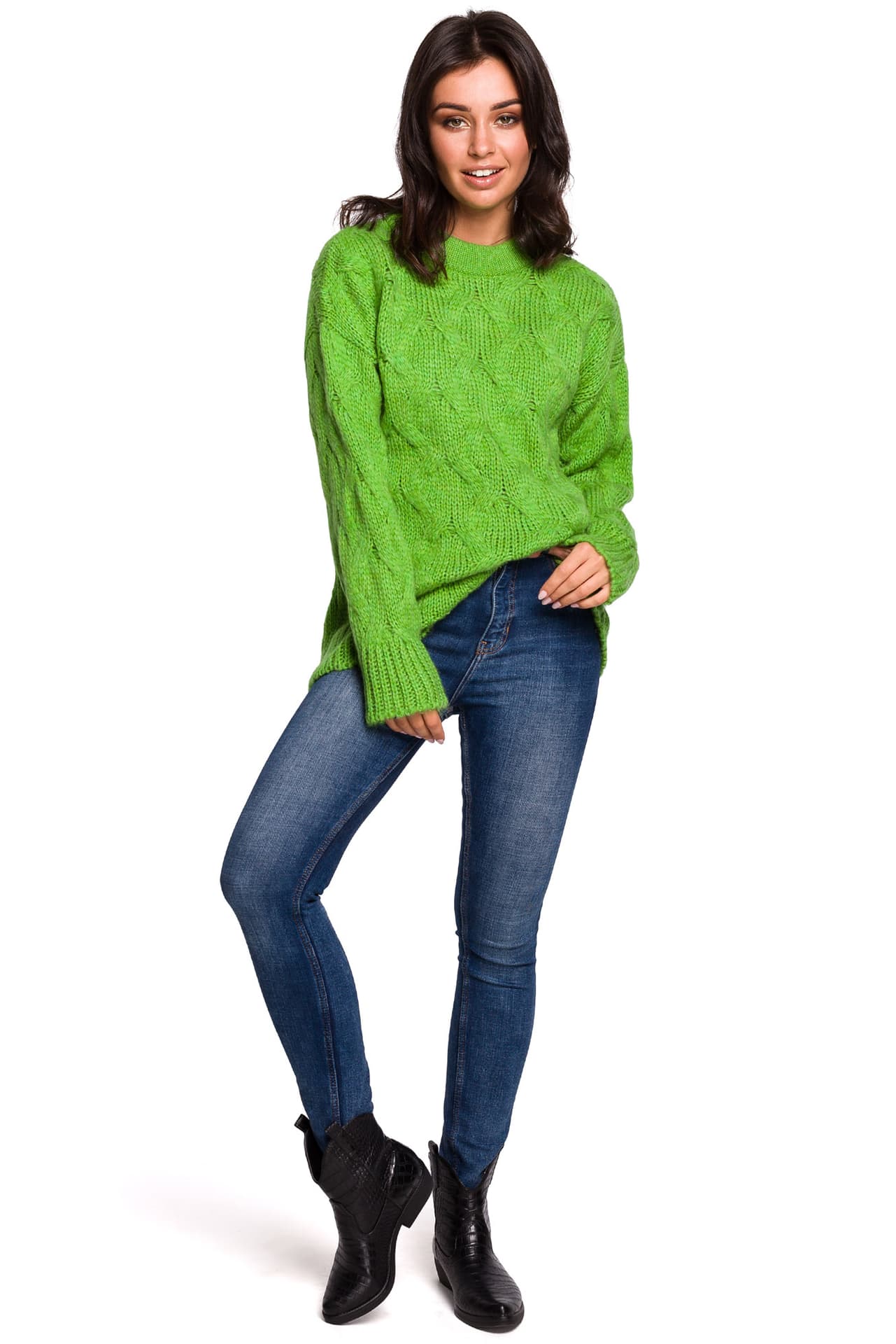 

BK038 Sweter ze splotem typu warkocz - zielony (kolor zielony, rozmiar L/XL)