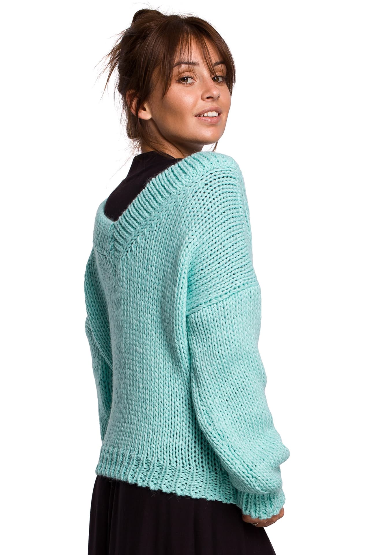 

BK046 Sweter z dekoltem V - miętowy (kolor Miętowy, rozmiar L/XL)