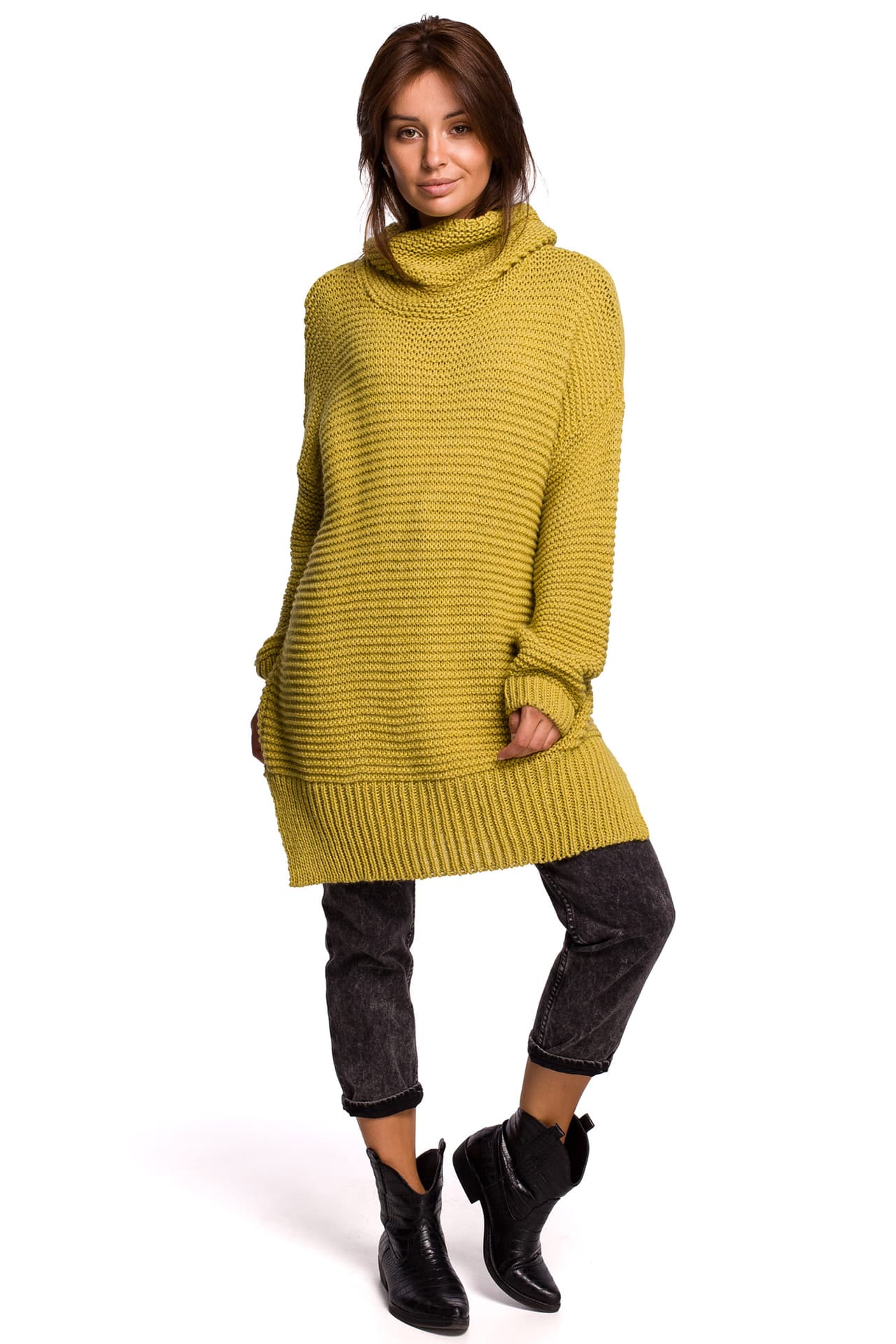 

BK047 Sweter oversize z golfem - limonkowy (kolor limo, rozmiar uniwersalny)