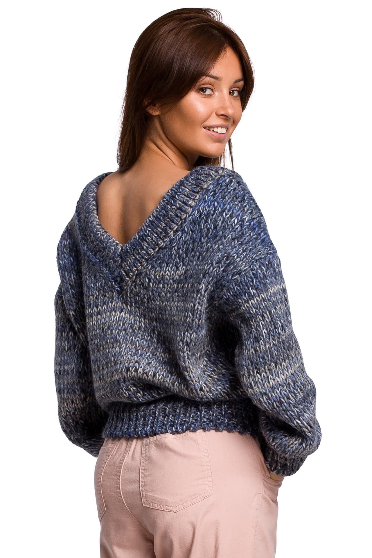 

BK048 Wielokolorowy sweter z dekoltem V - niebieski (kolor niebieski, rozmiar L/XL)