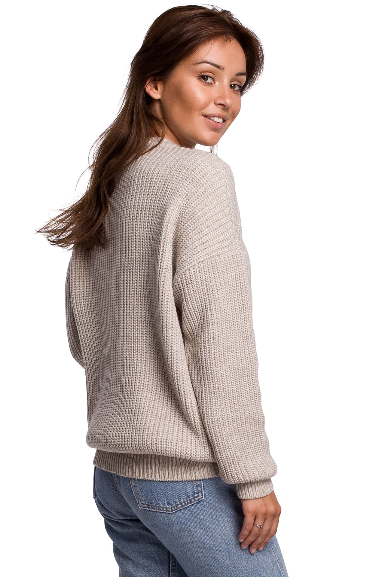 

BK052 Długi sweter w prążek - beżowy (kolor beż, rozmiar L/XL)