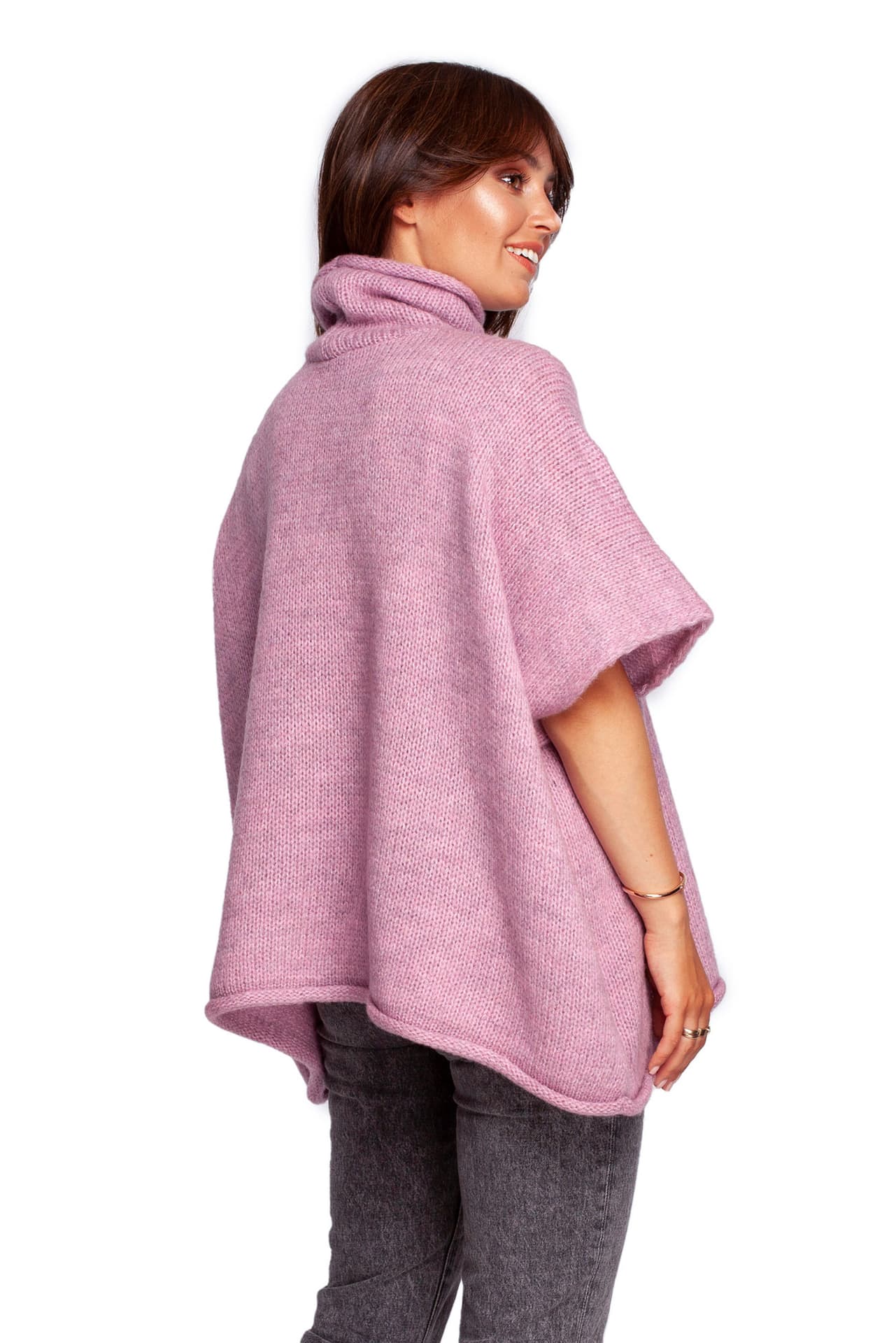 

BK084 Sweter ponczo - pudrowy (kolor pudrowy róż, rozmiar S-L)