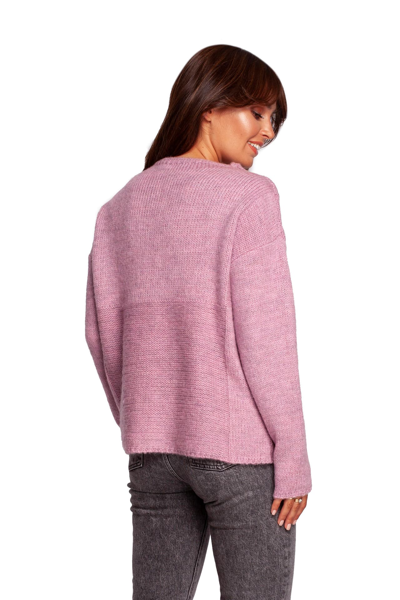 

BK091 Sweter ze stójką - pudrowy (kolor pudrowy róż, rozmiar S/M)