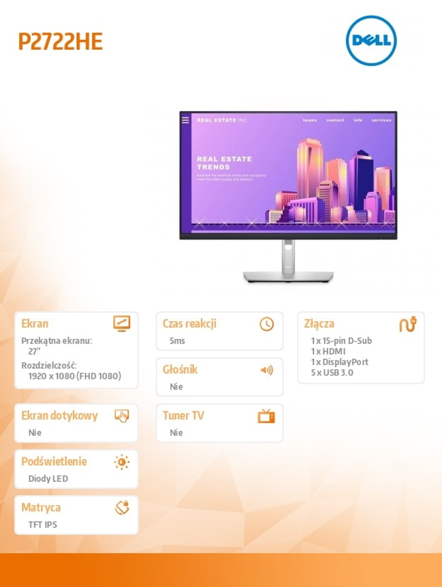 

Monitor 27 cali P2722H LED IPS FHD/16:9/VGA/HDMI/DP/5Y