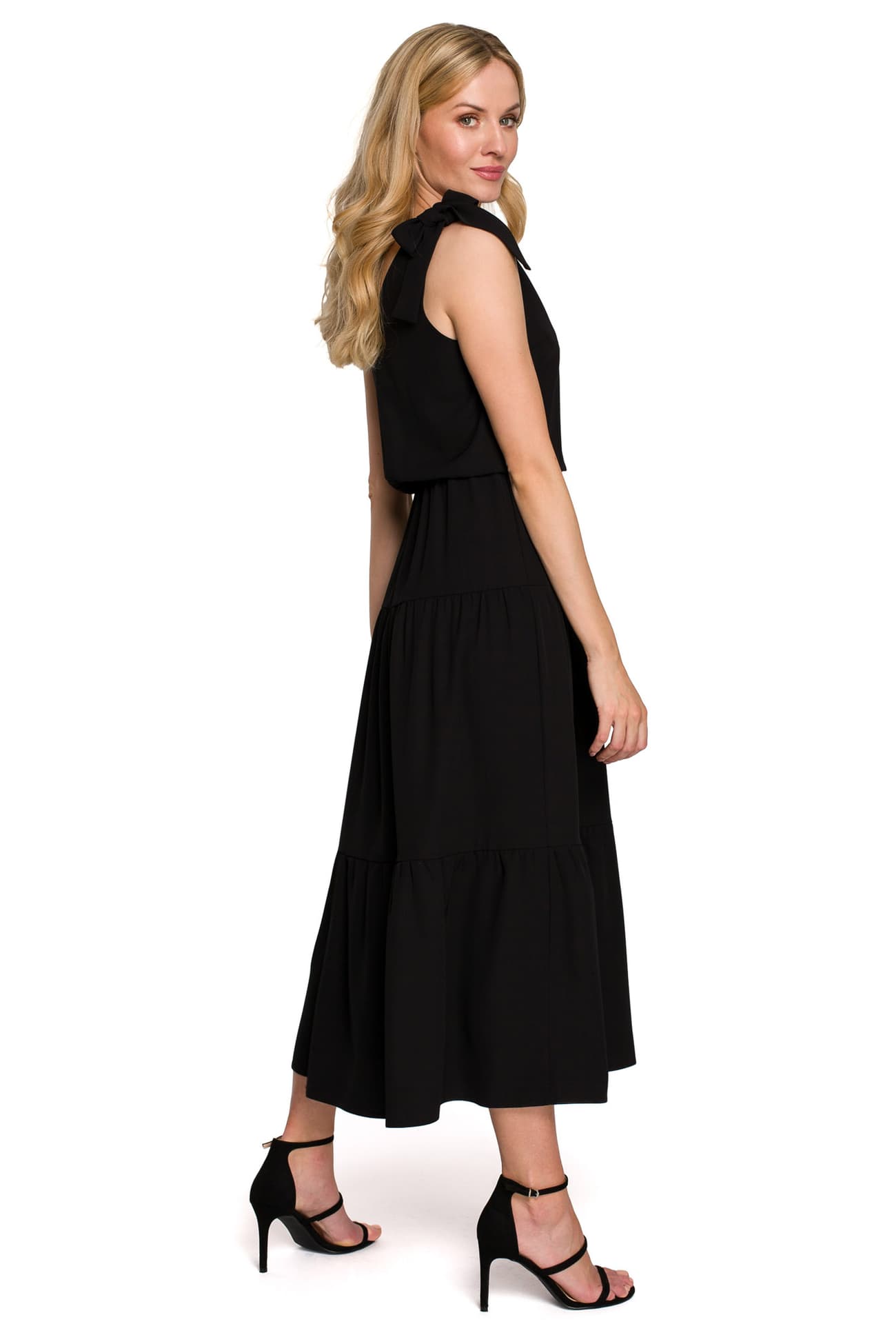 

K092 Sukienka z wiązanymi ramiączkami - czarna (kolor czarny, rozmiar L)