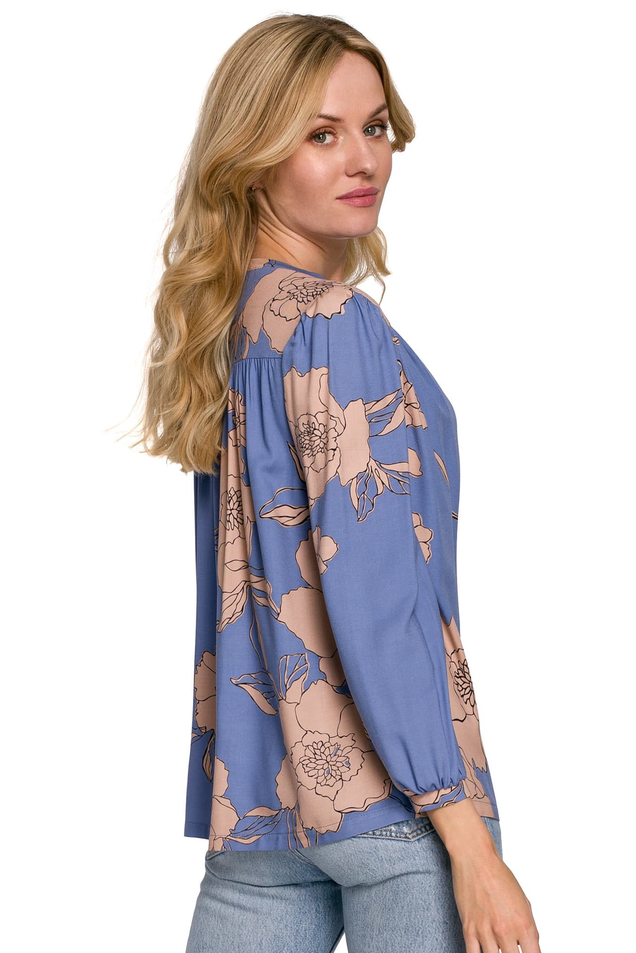 

K099 Bluzka z bufiastymi rękawami - model 1 (kolor niebieski, rozmiar L/XL)