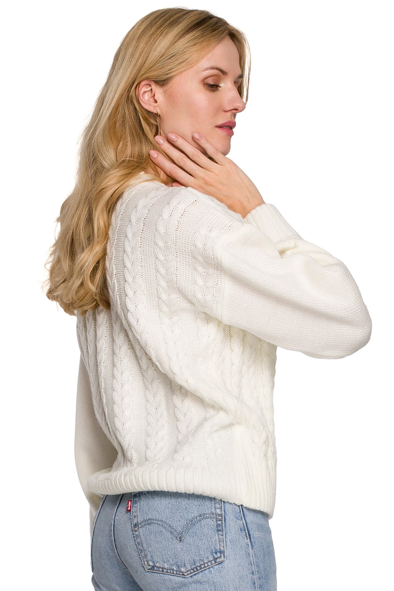 

K105 Sweter krótki na zakładkę - ecru (kolor ecru, rozmiar L/XL)