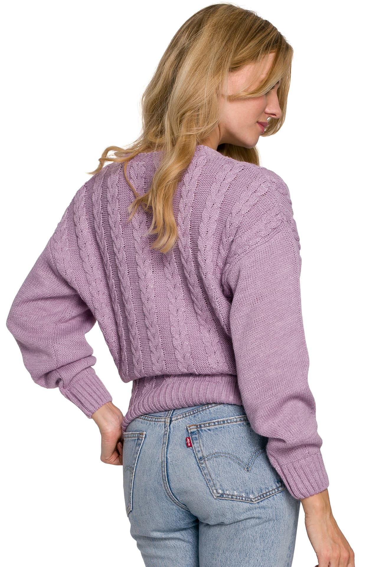 

K105 Sweter krótki na zakładkę - liliowy (kolor liliowy, rozmiar S/M)