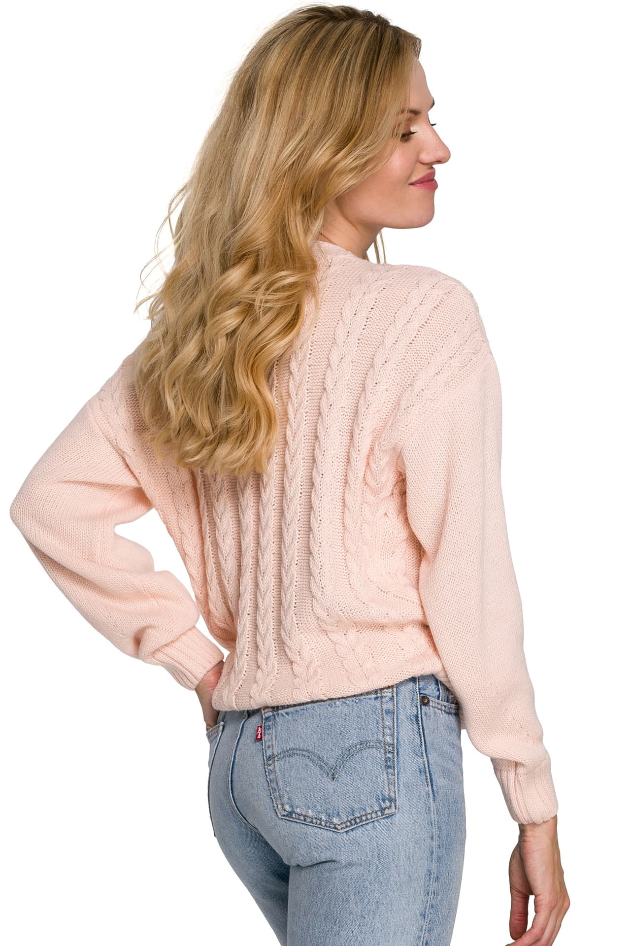 

K105 Sweter krótki na zakładkę - peach (kolor Brzoskwiniowy, rozmiar S/M)