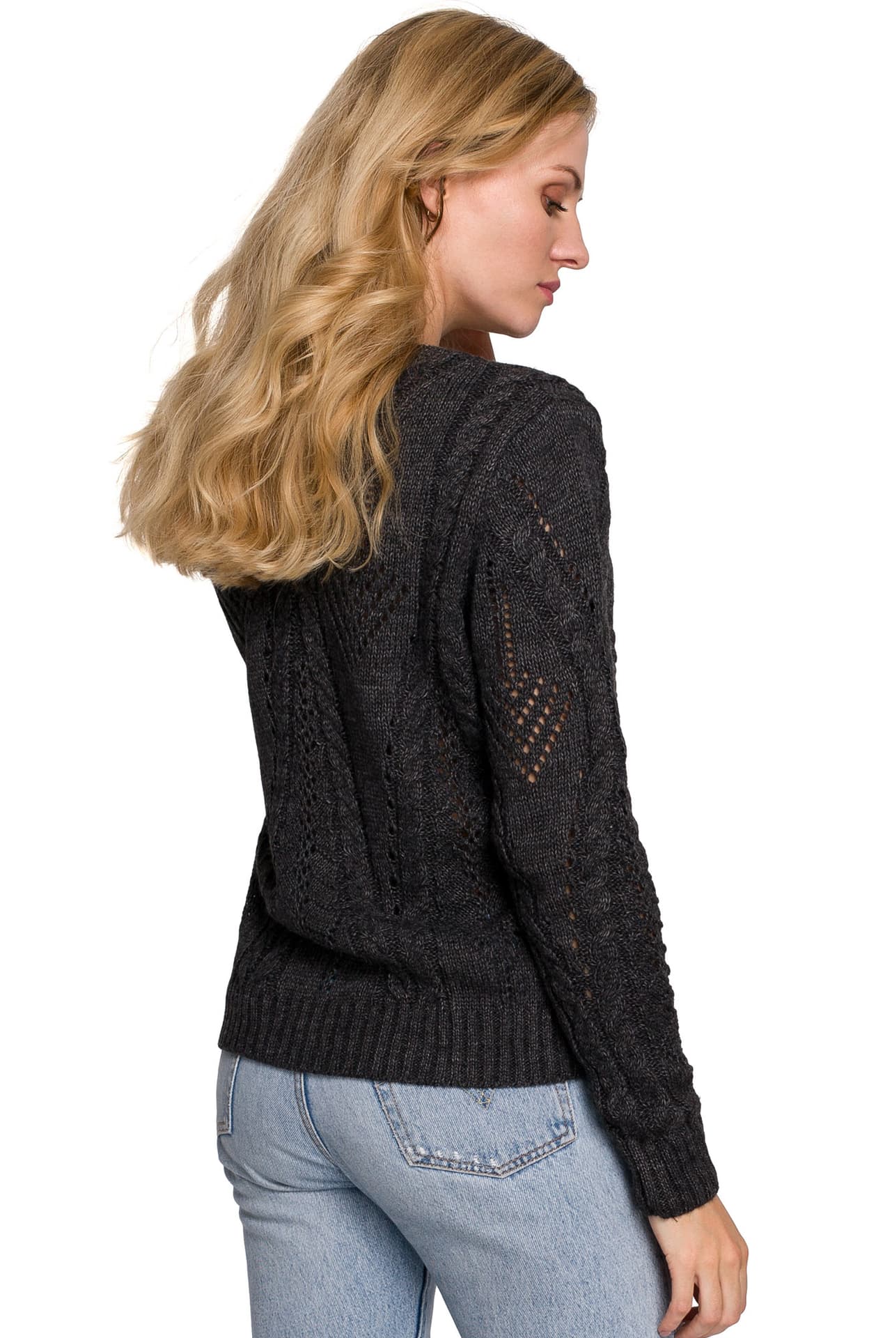 

K106 Sweter krótki ażurowy - grafit (kolor grafit, rozmiar S/M)