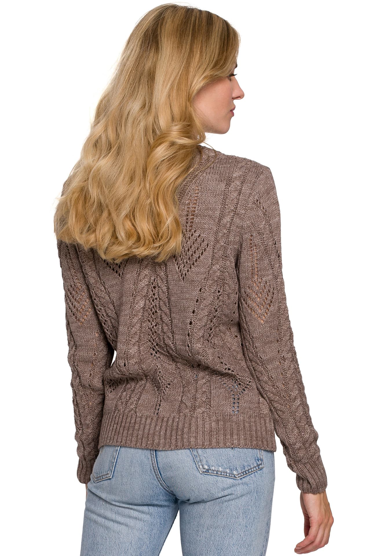 

K106 Sweter krótki ażurowy - mocca (kolor mokka, rozmiar S/M)