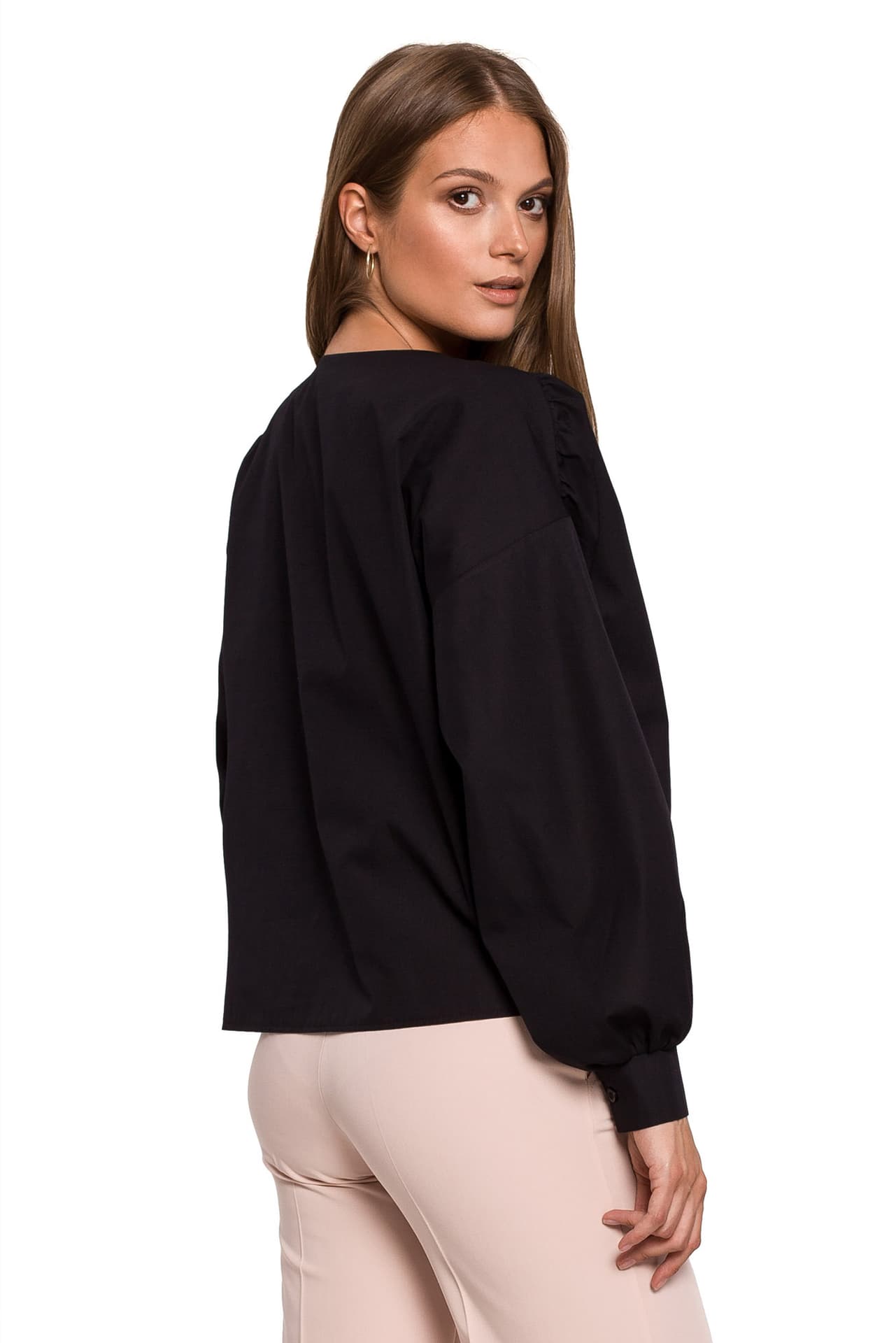 

K115 Koszula z bufiastymi rękawami - czarna (kolor czarny, rozmiar 2XL/3XL)
