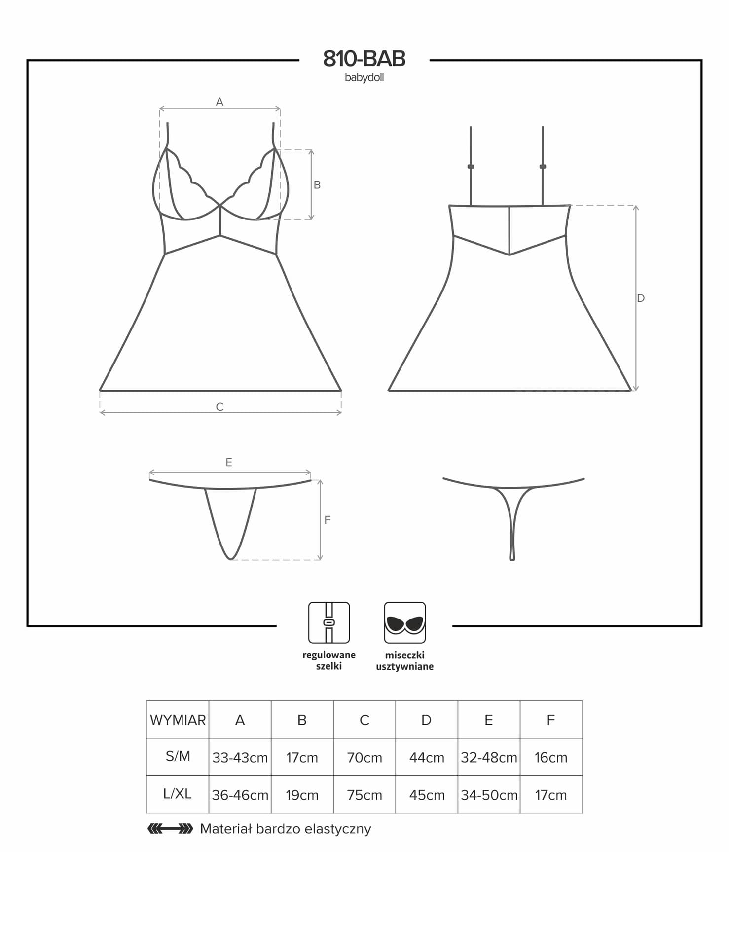 

KOMPLET OBSESSIVE 810-BAB-1 BABYDOLL I STRINGI (kolor czarny, rozmiar S/M)