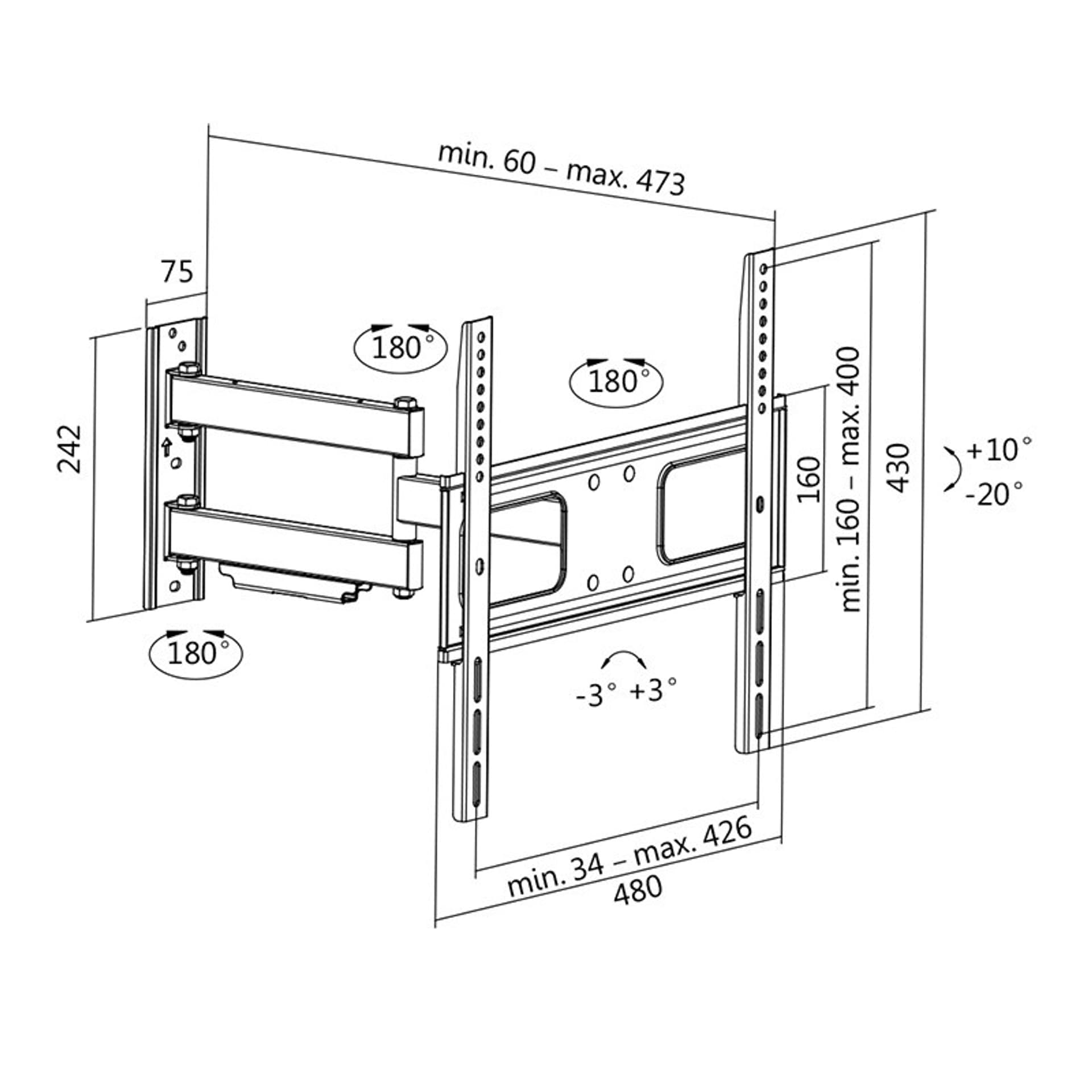 

Uchwyt ścienny LCD/LED VESA, 32-55', max. 50kg