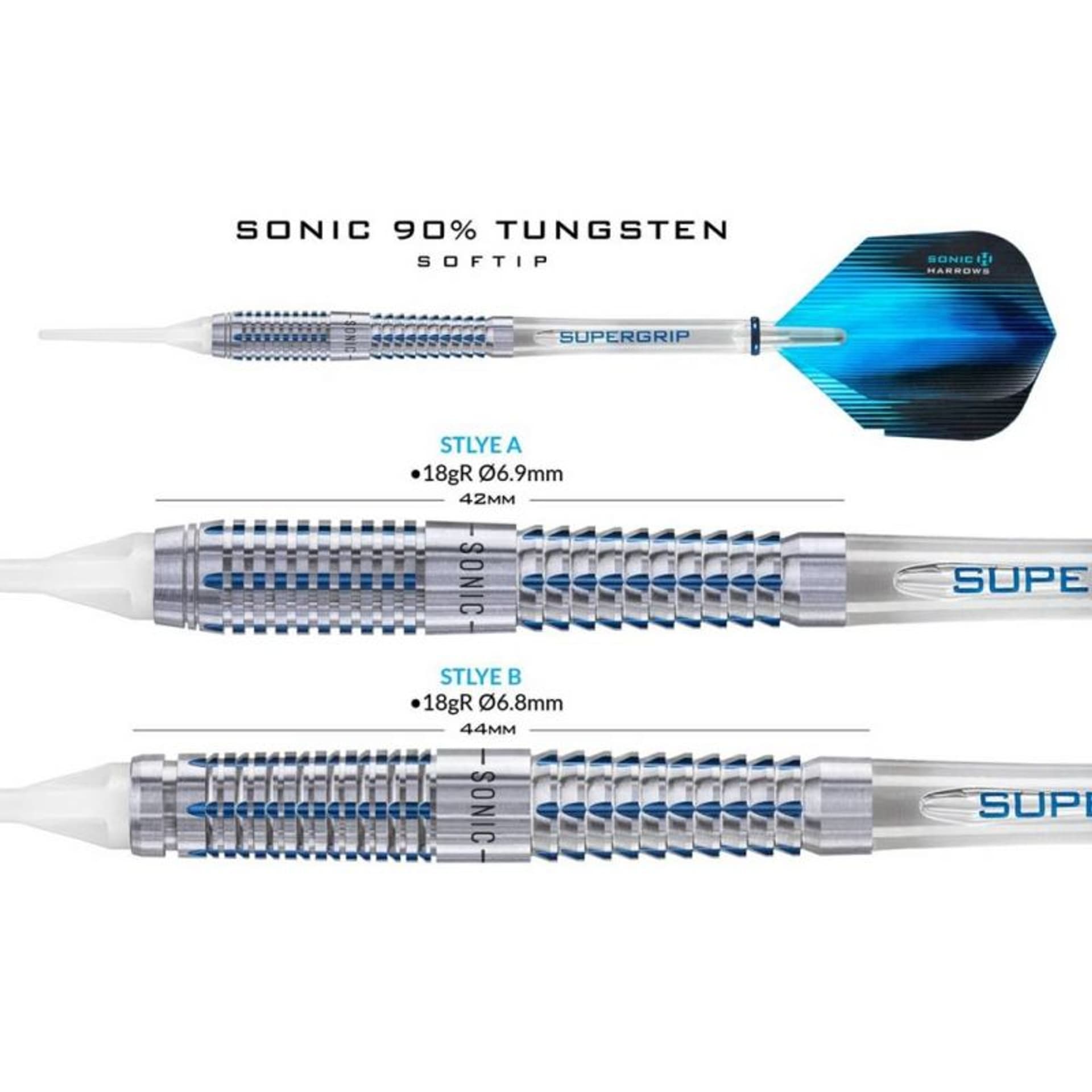 

Rzutki Harrows Sonic 90% Softip (kolor Niebieski. Szary/Srebrny)