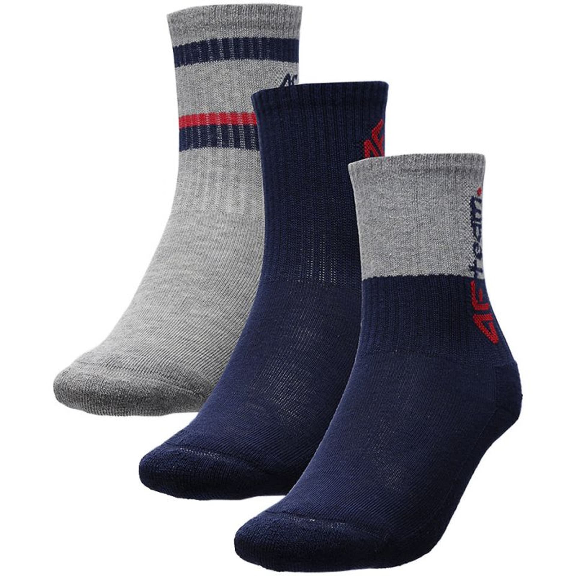 

Skarpety 4F Jr JAW22USOCM059 (kolor Granatowy. Szary/Srebrny, rozmiar 36-38)