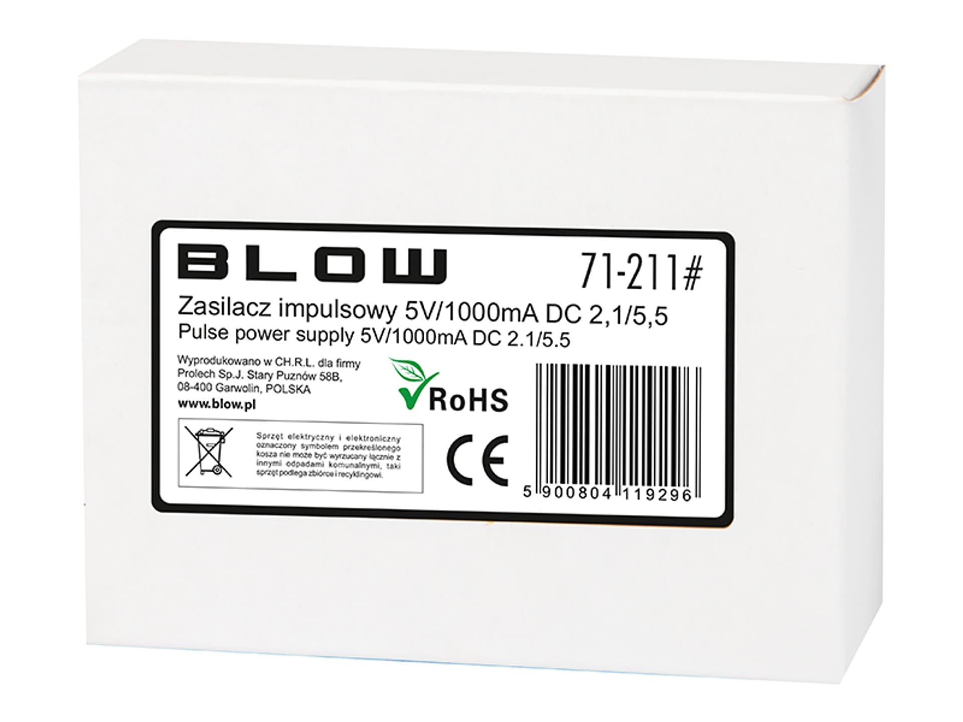 

71-211# Zasilacz impulsowy 5v/1000ma 2,1/5,5