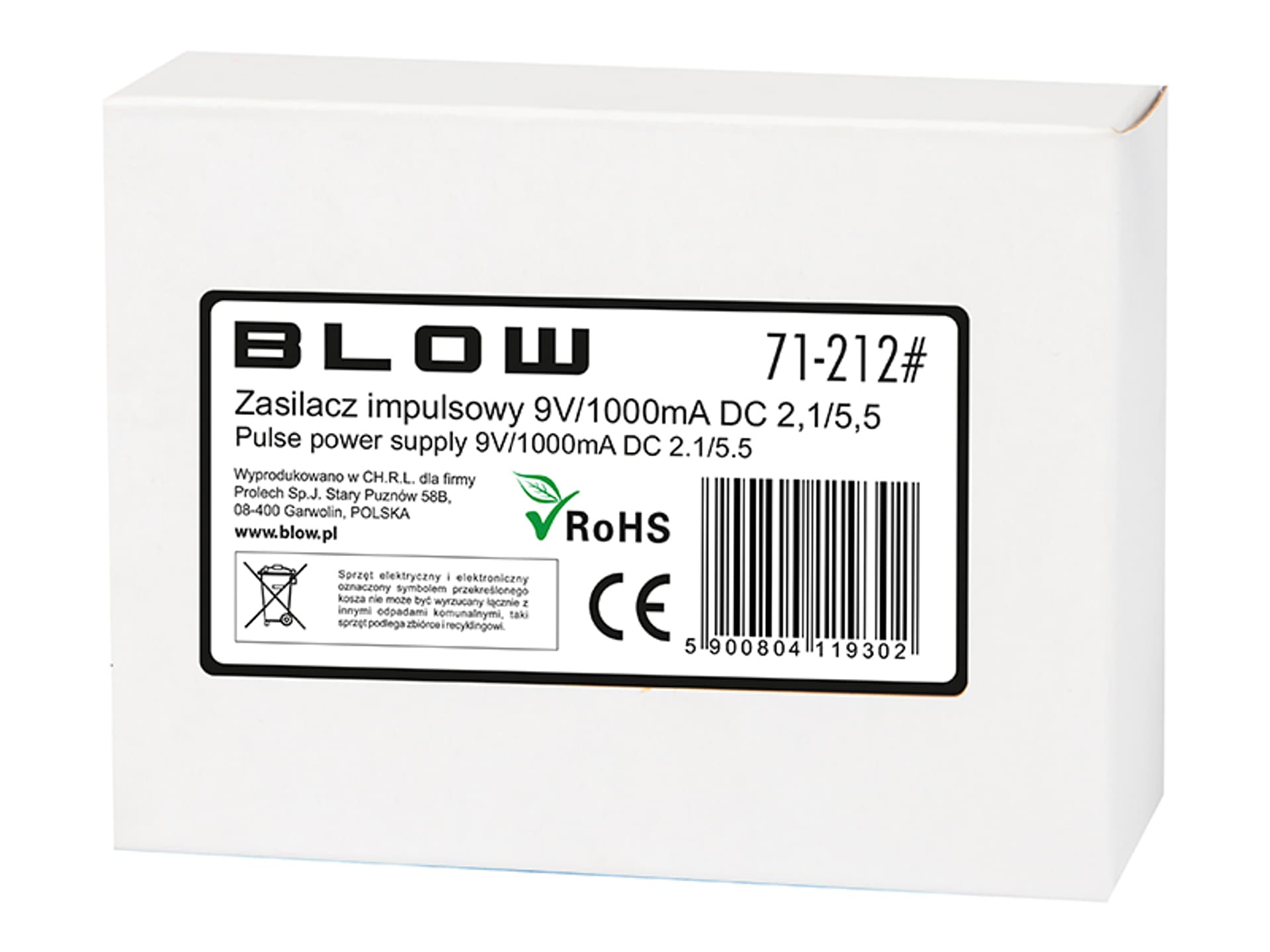 

71-212# Zasilacz impulsowy 9v/1000ma 2,1/5,5