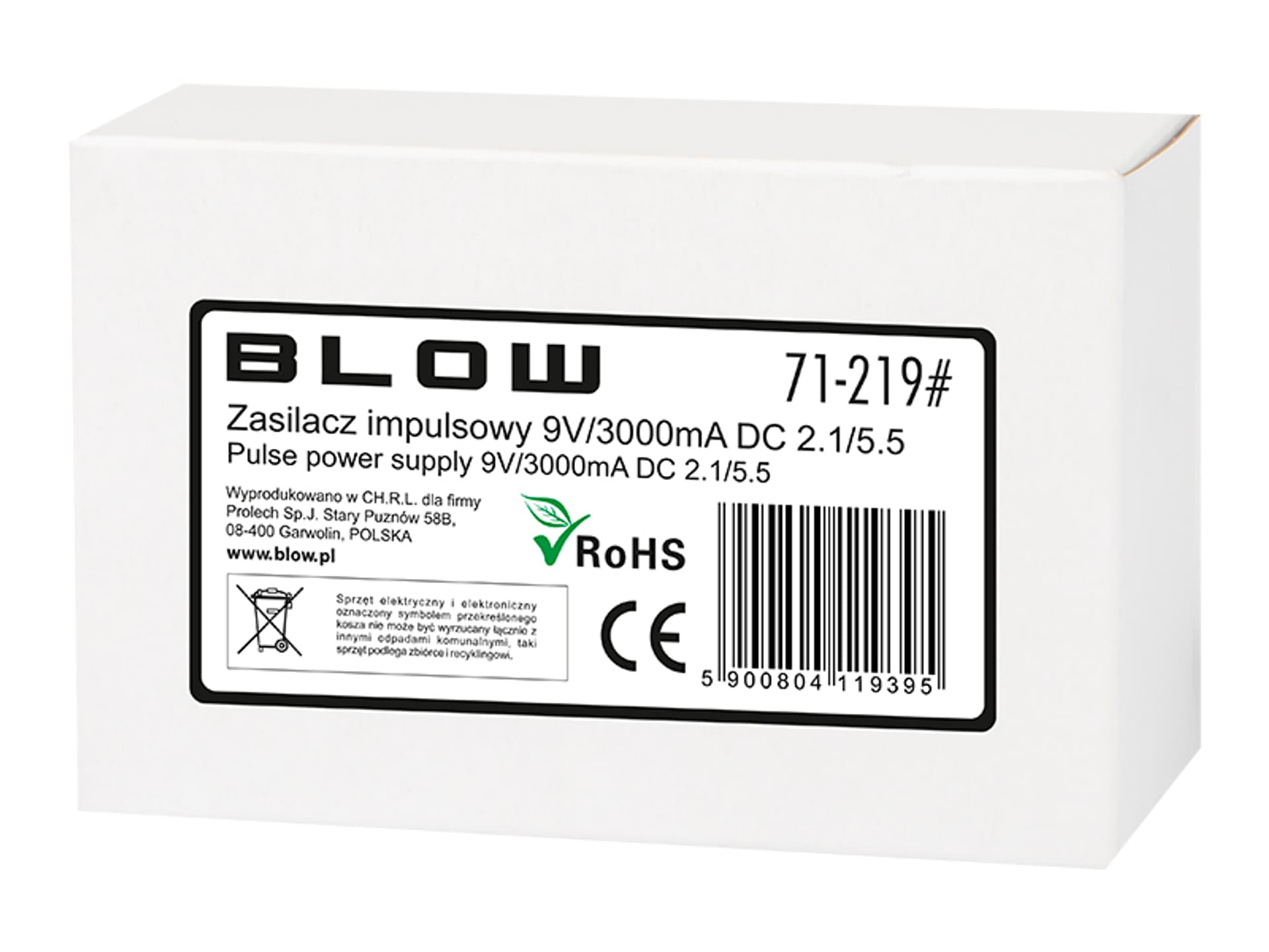

71-219# Zasilacz impulsowy 9v/3000ma 2,1/5,5