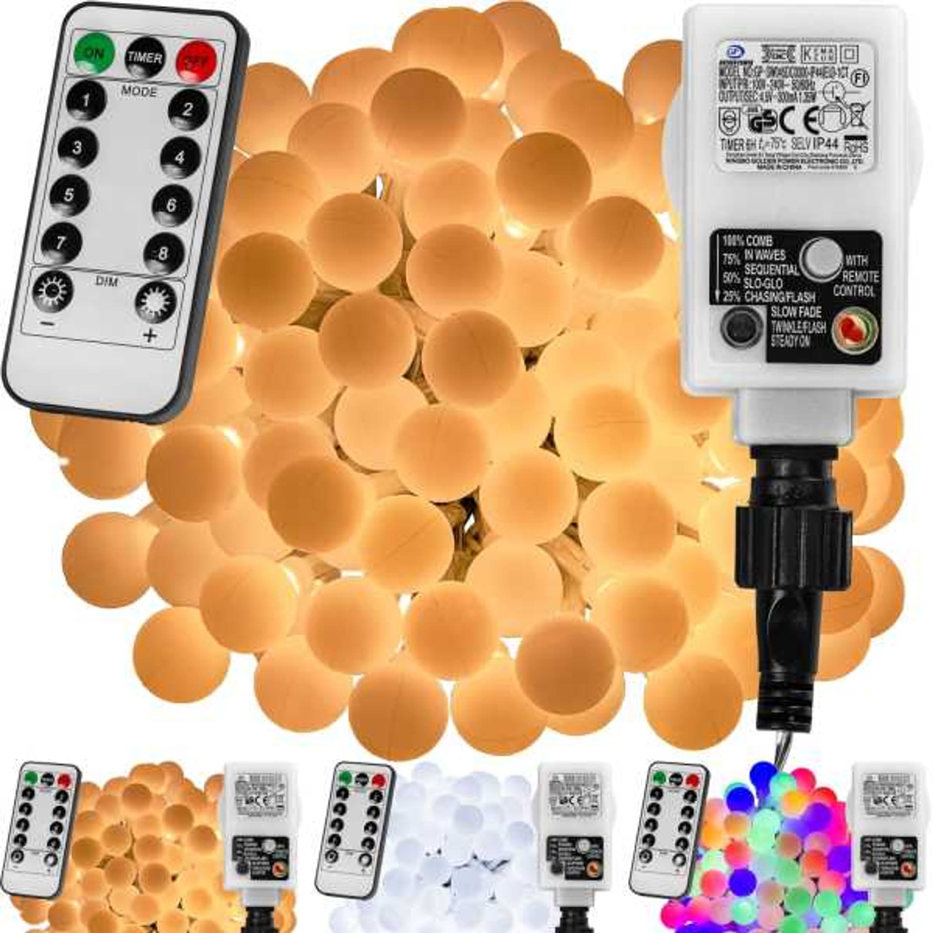 

Lampki kulki 50 LED ciepłe białe 5m pilot i programator IP44