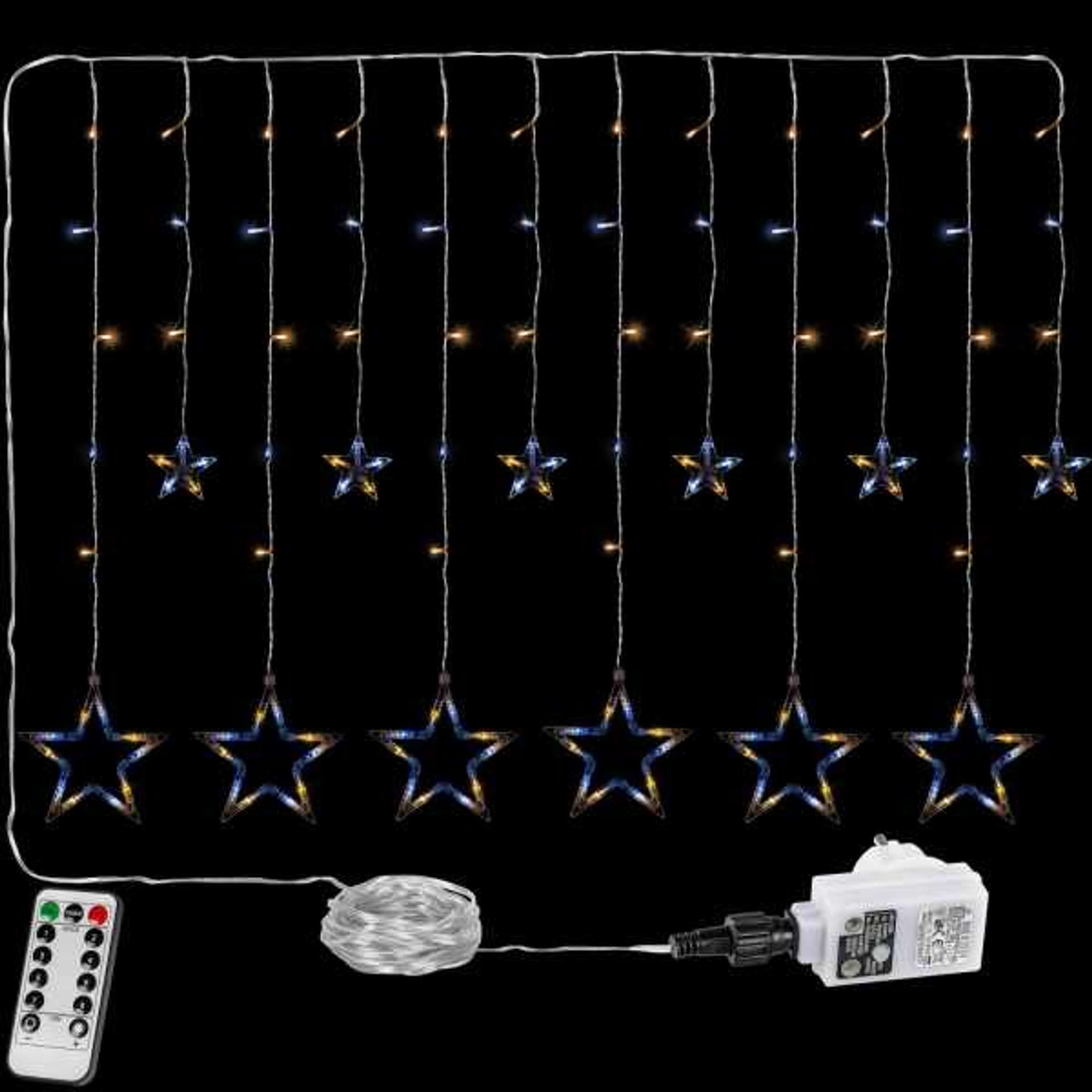 

Kurtyna świetlna 12 gwiazd 150LED ciepła / zimna 2m Timer pilot IP44