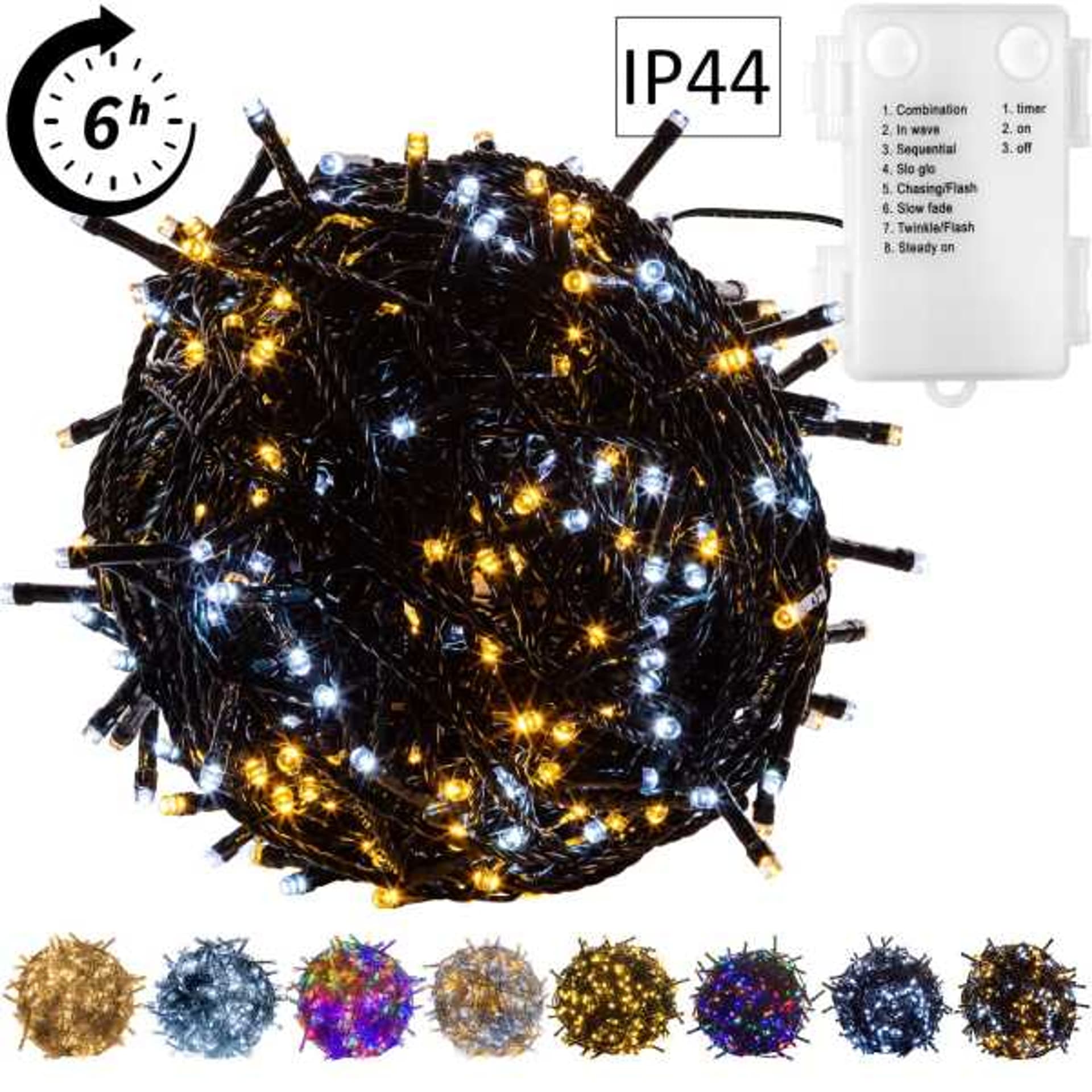 

Lampki choinkowe 50 LED zimna/ciepła biel na baterie IP44