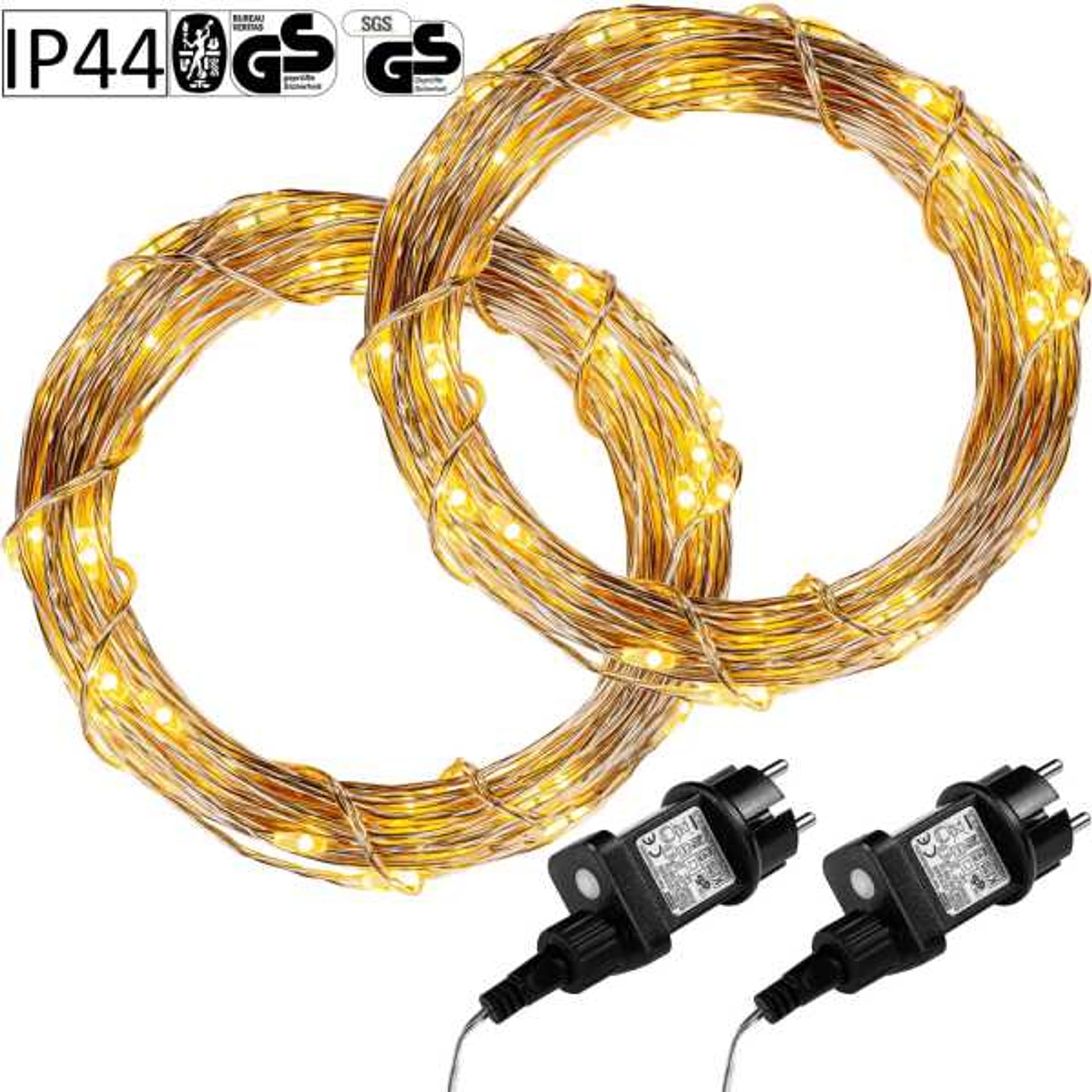 

Lampki na druciku 200 LED ciepłe białe 2 szt. 20 m zasilanie sieciowe IP44