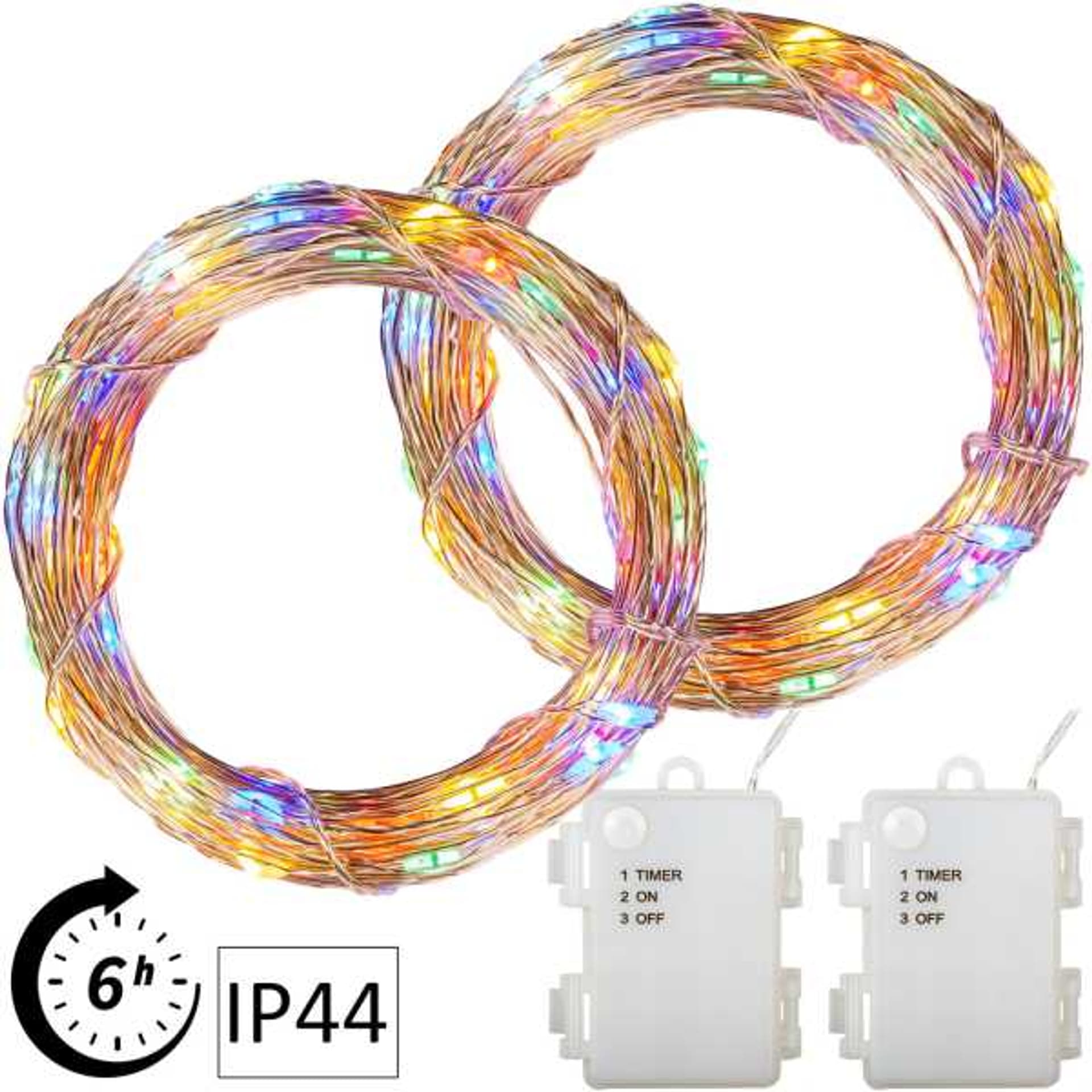 

Lampki na druciku 200 LED 2 szt. kolorowe 20m na baterie IP44