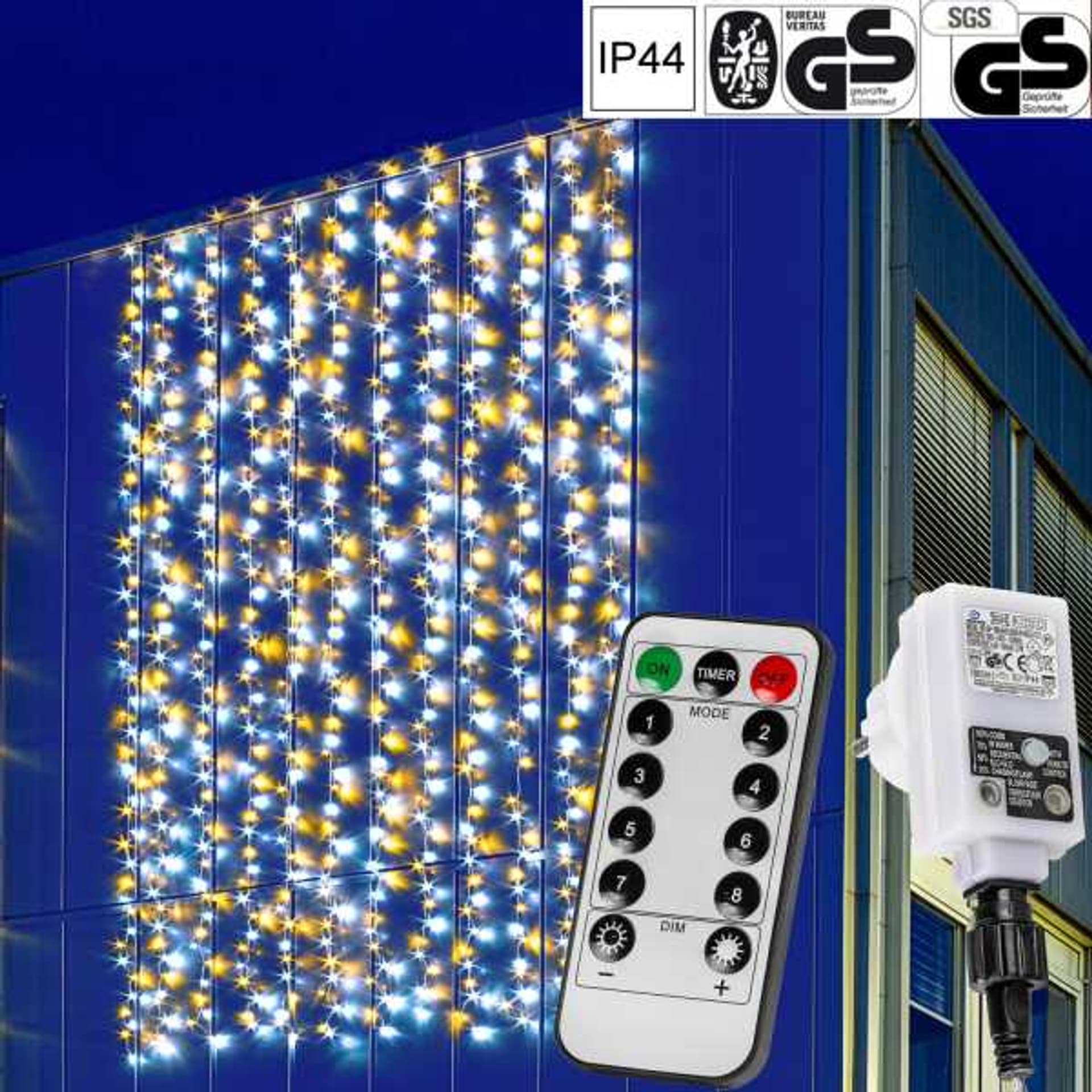 

Kurtyna świetlna 600LED 3x6m ciepły/zimny biały z pilot i programator IP44