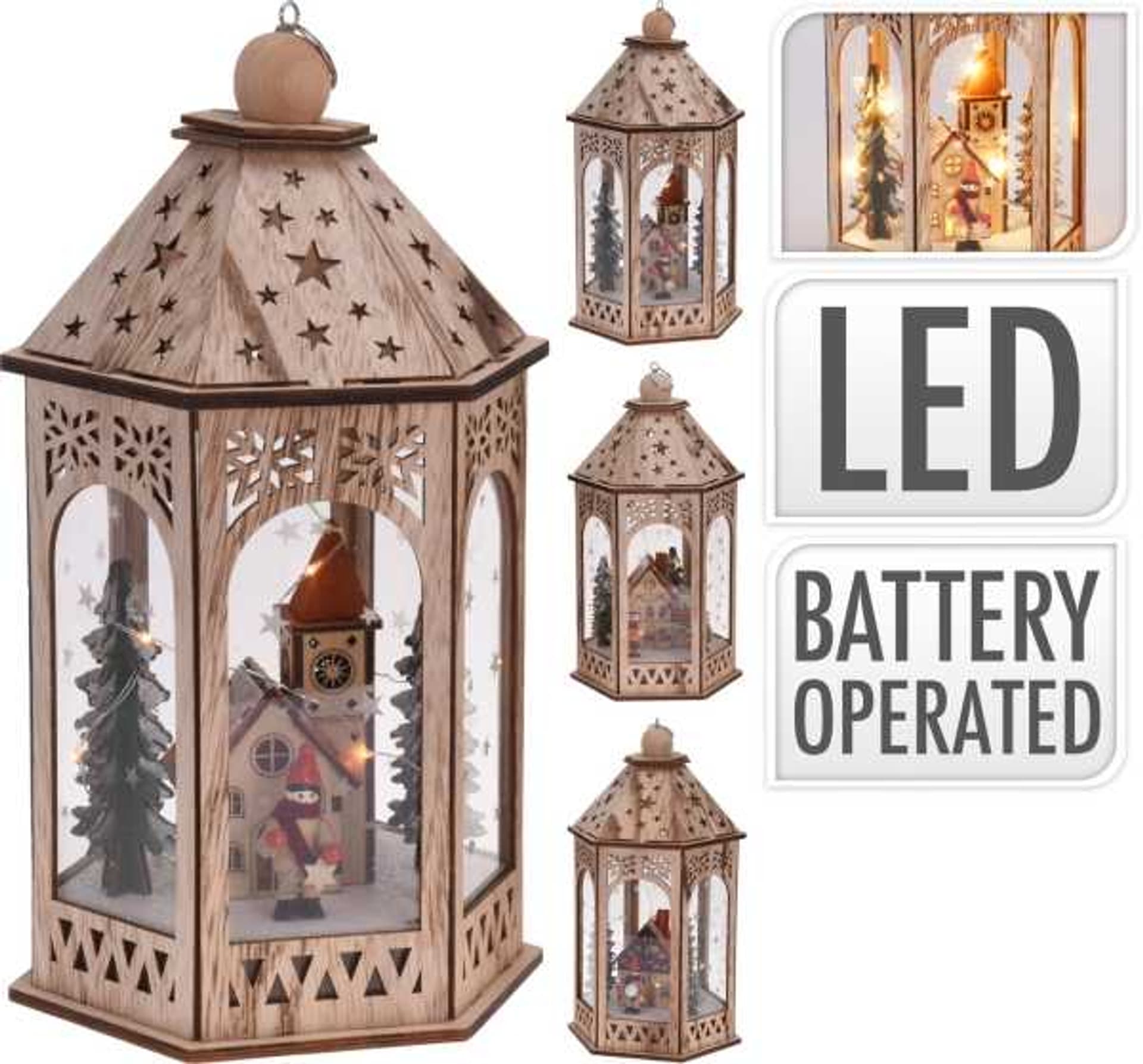 

Latarnia drewniana lampion ze scenką świąteczną z LED 29cm