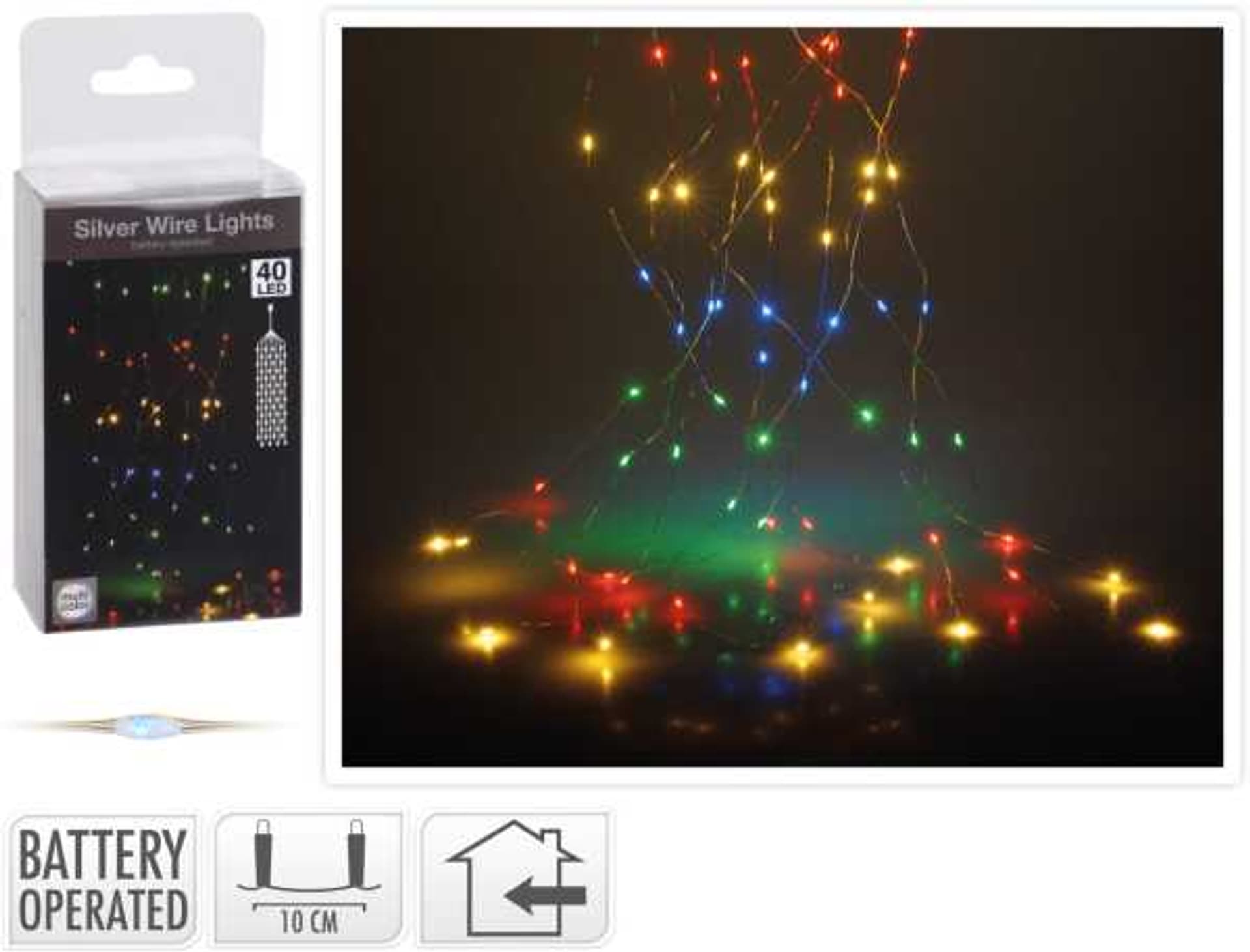 

Lampki choinkowe na druciku 40 LED kolorowe na baterie