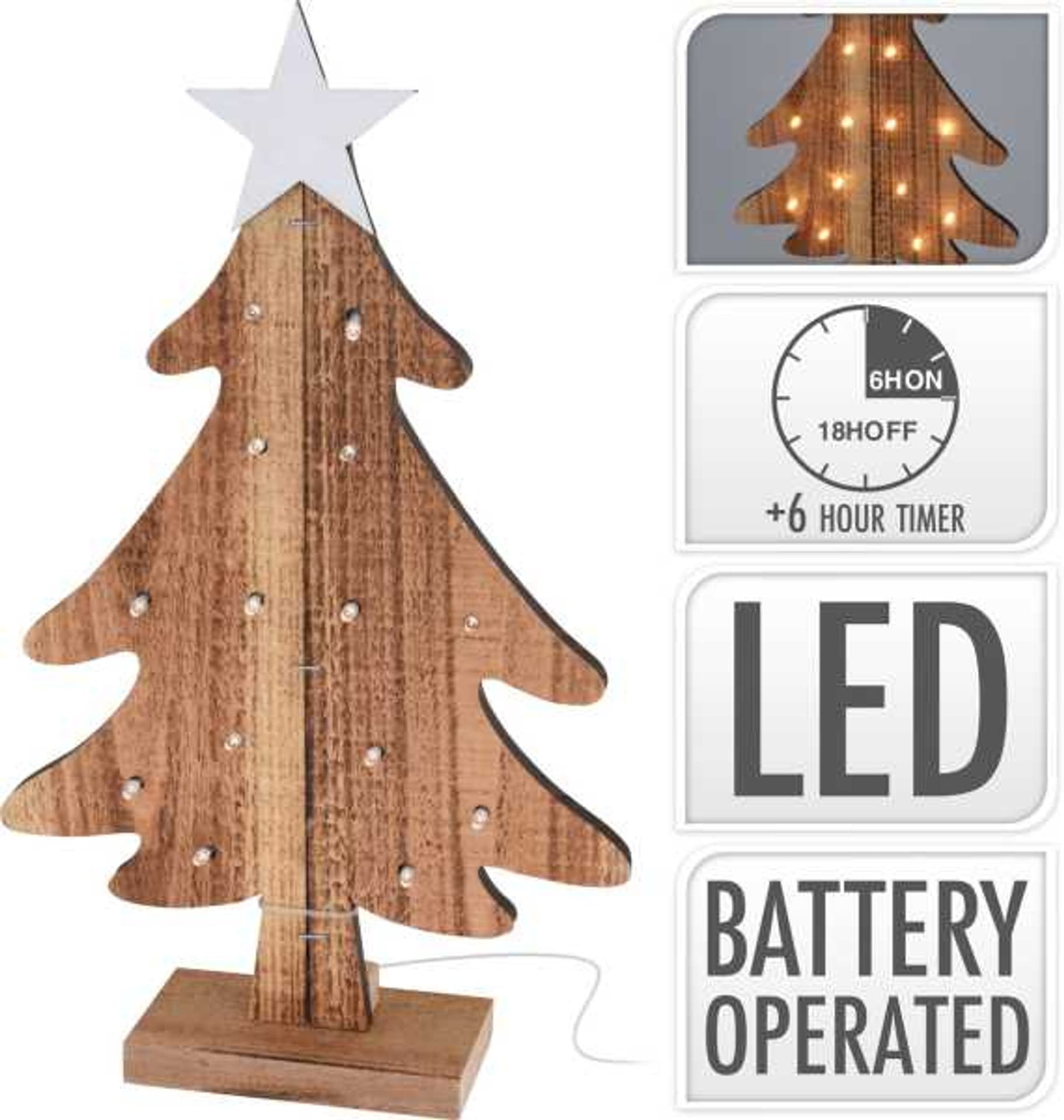 

Choinka drewniana z białą gwiazdą dekoracyjna 38 cm LED z timerem