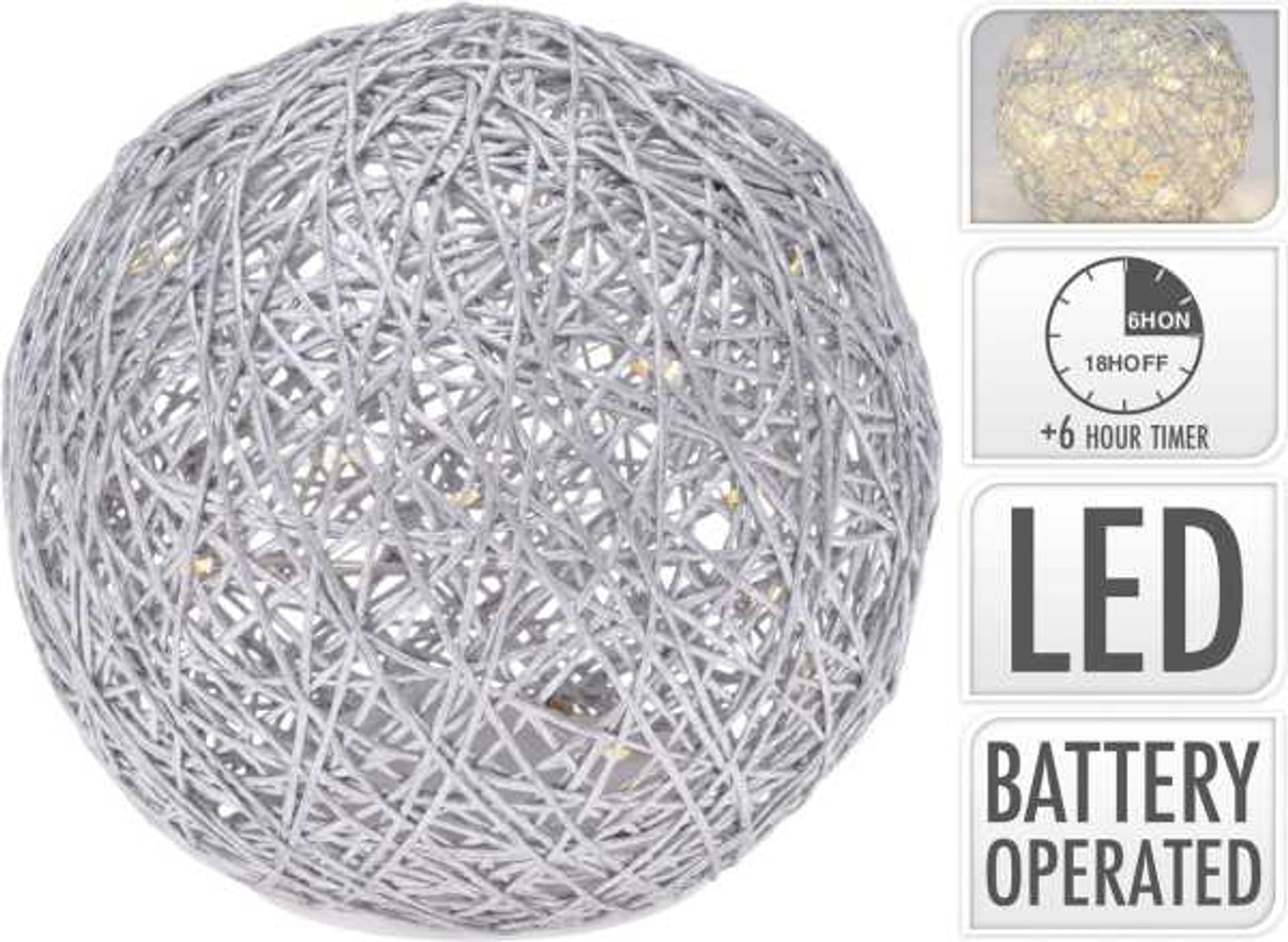 

Kula świetlna dekoracyjna w kolorze srebrnym 15 LED światło białe 15x15x14 cm
