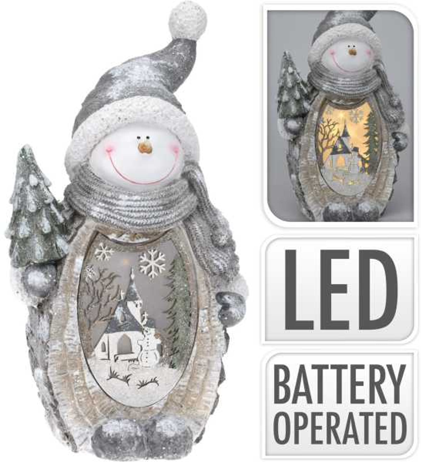 

Bałwan LED z podświetlanym obrazkiem świecąca figurka świąteczna 52 cm szaro srebrny