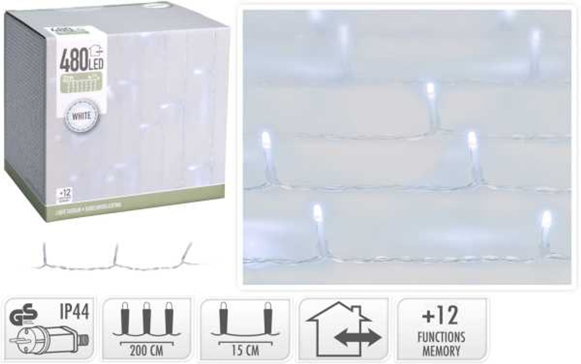 

Girlanda kurtyna zewnętrzna/wewnętrzna 480 LED zimny biały 225x300 cm 12 programów