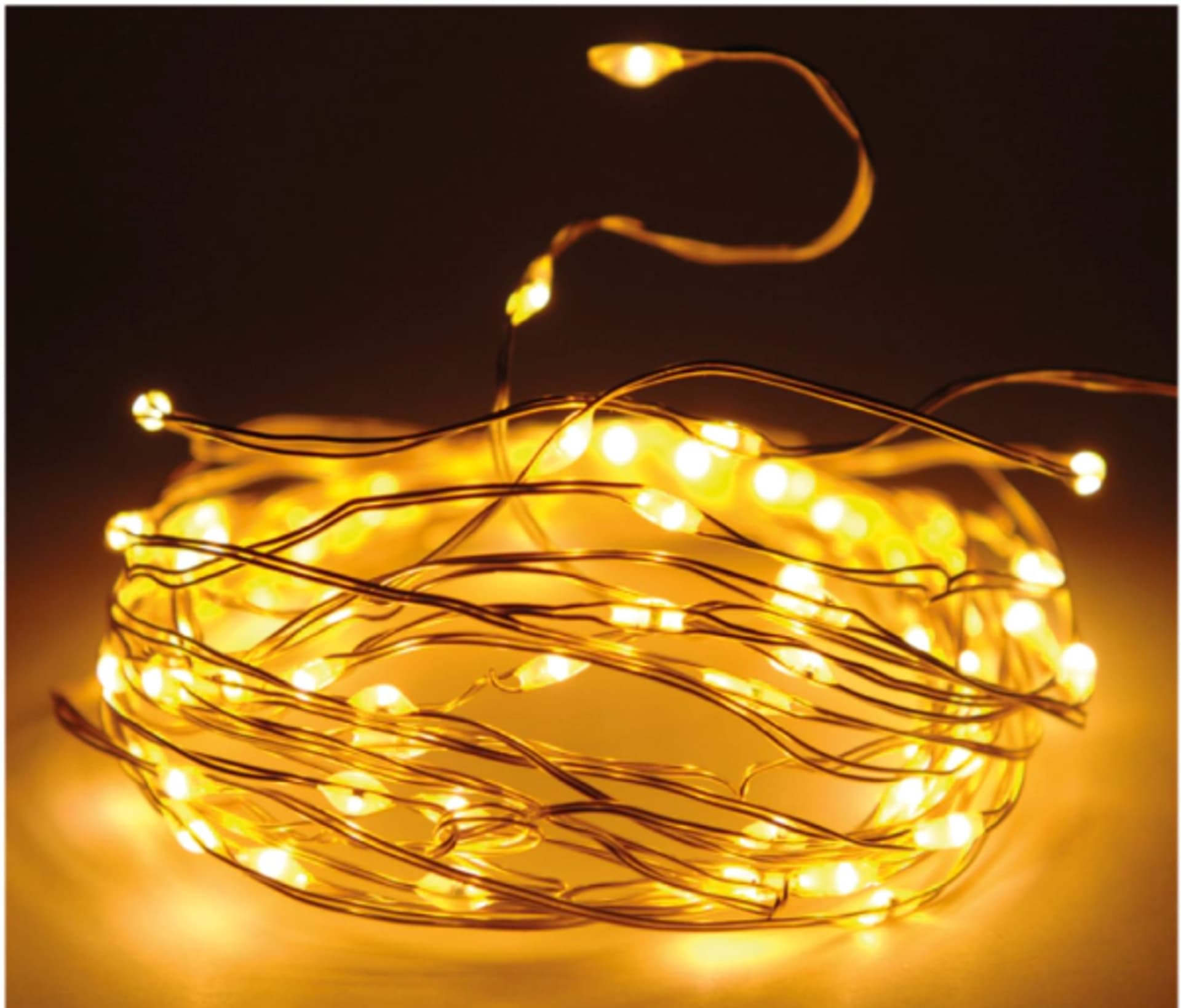 

Lampki na druciku 10 LED ciepła biel 50 cm na baterie IP20