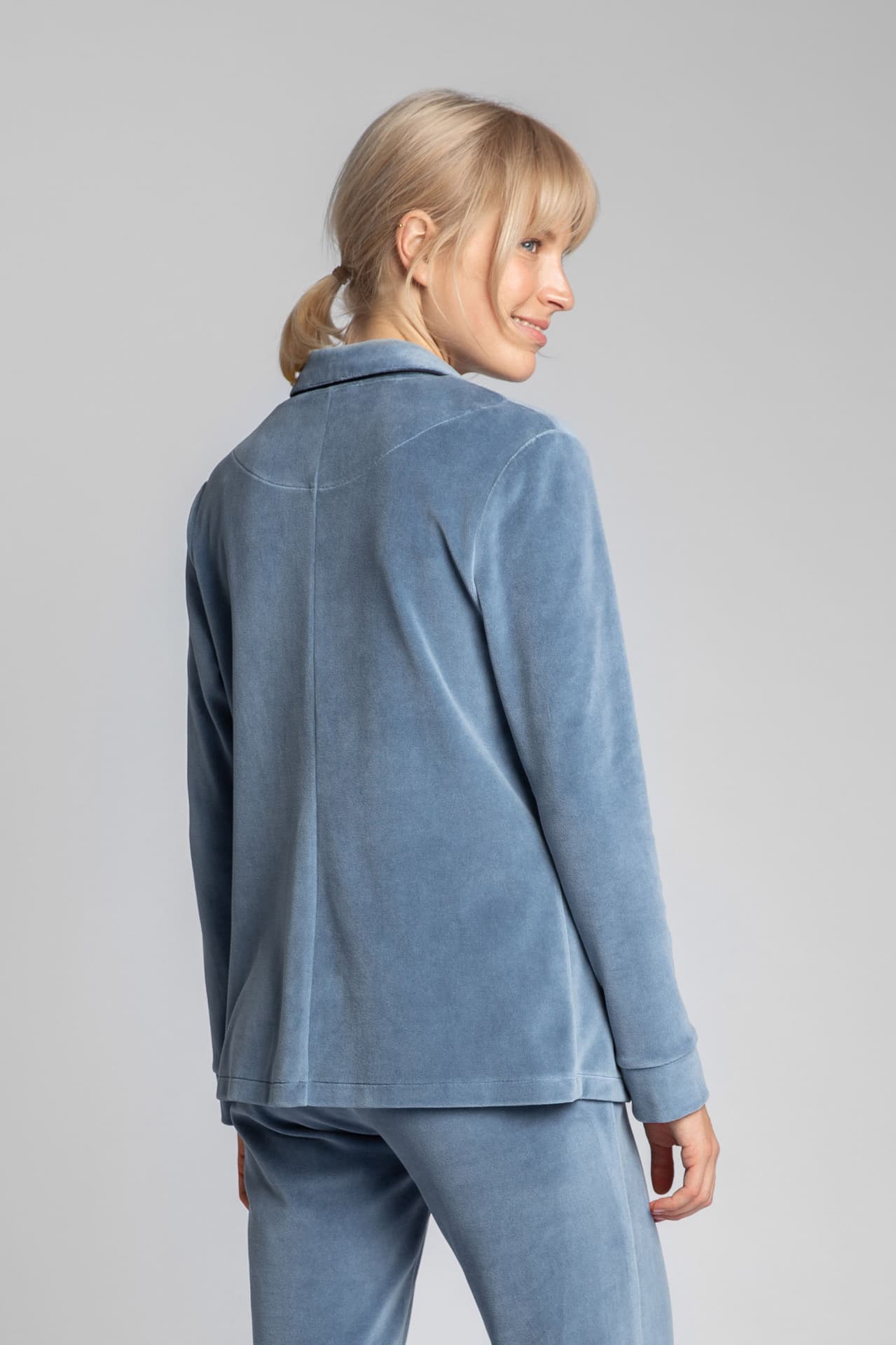 

LA007 Welurowa koszula od piżamy z kołnierzykiem - niebieski (kolor niebieski, rozmiar M)