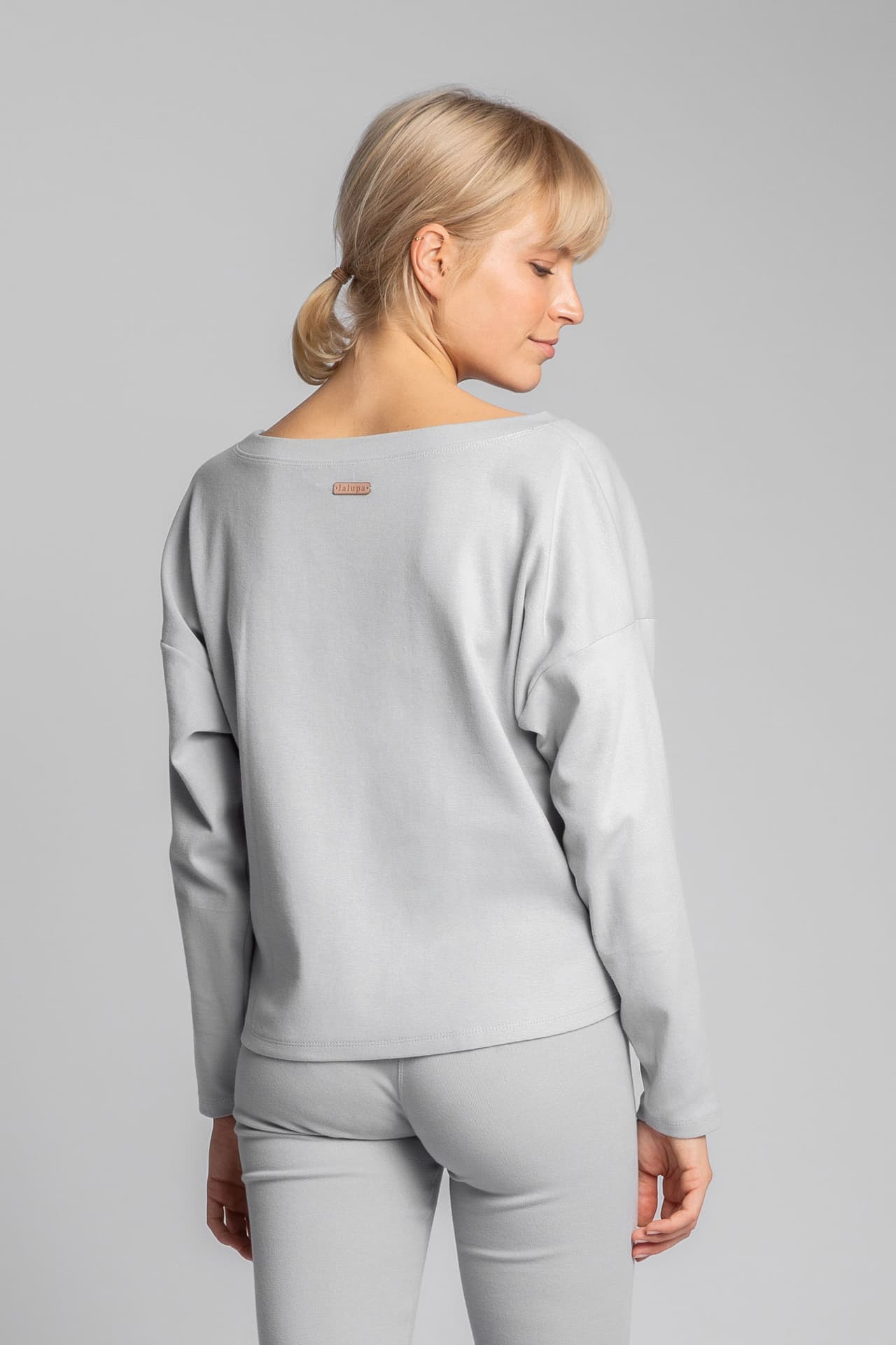 

LA037 Bawełniana bluza z dzianiny prążkowanej - popielaty (kolor popielaty, rozmiar S/M)