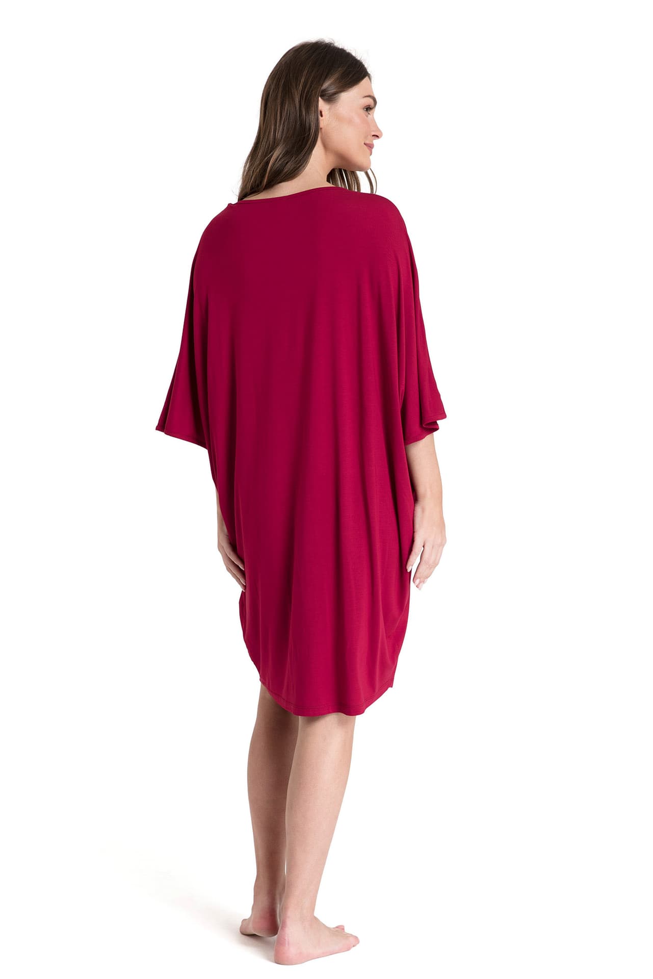 

LA071 Koszula nocna z nietoperzowymi rękawami - bordowa (kolor bordo, rozmiar L/XL)