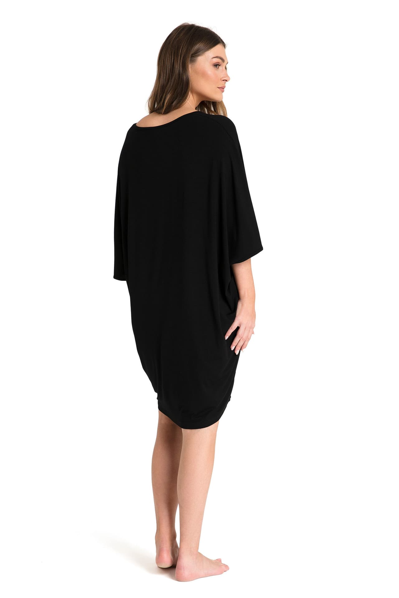 

LA071 Koszula nocna z nietoperzowymi rękawami - czarna (kolor czarny, rozmiar 2XL/3XL)
