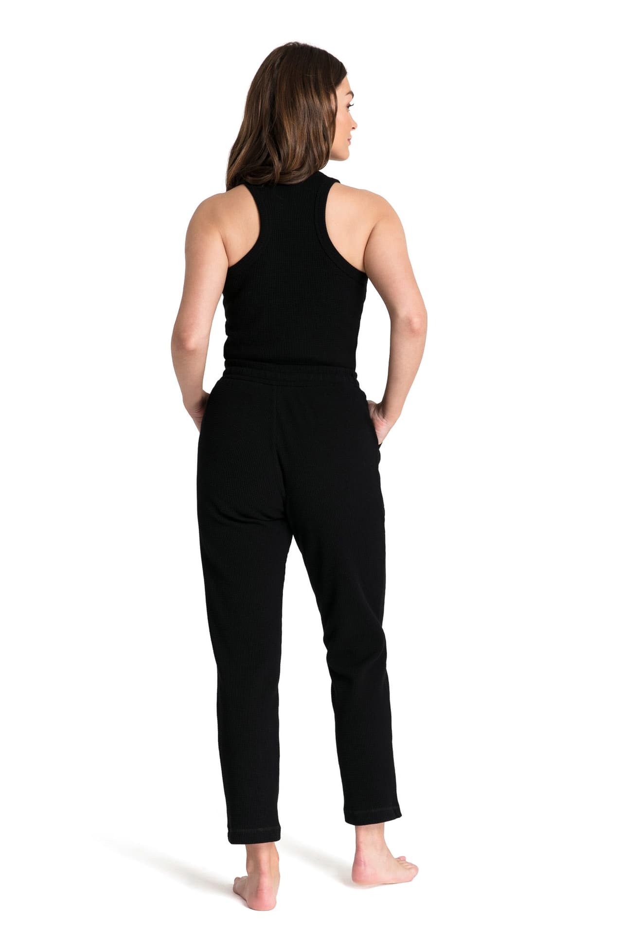 

LA075 Spodnie z dzianiny wafelek - czarne (kolor czarny, rozmiar L)