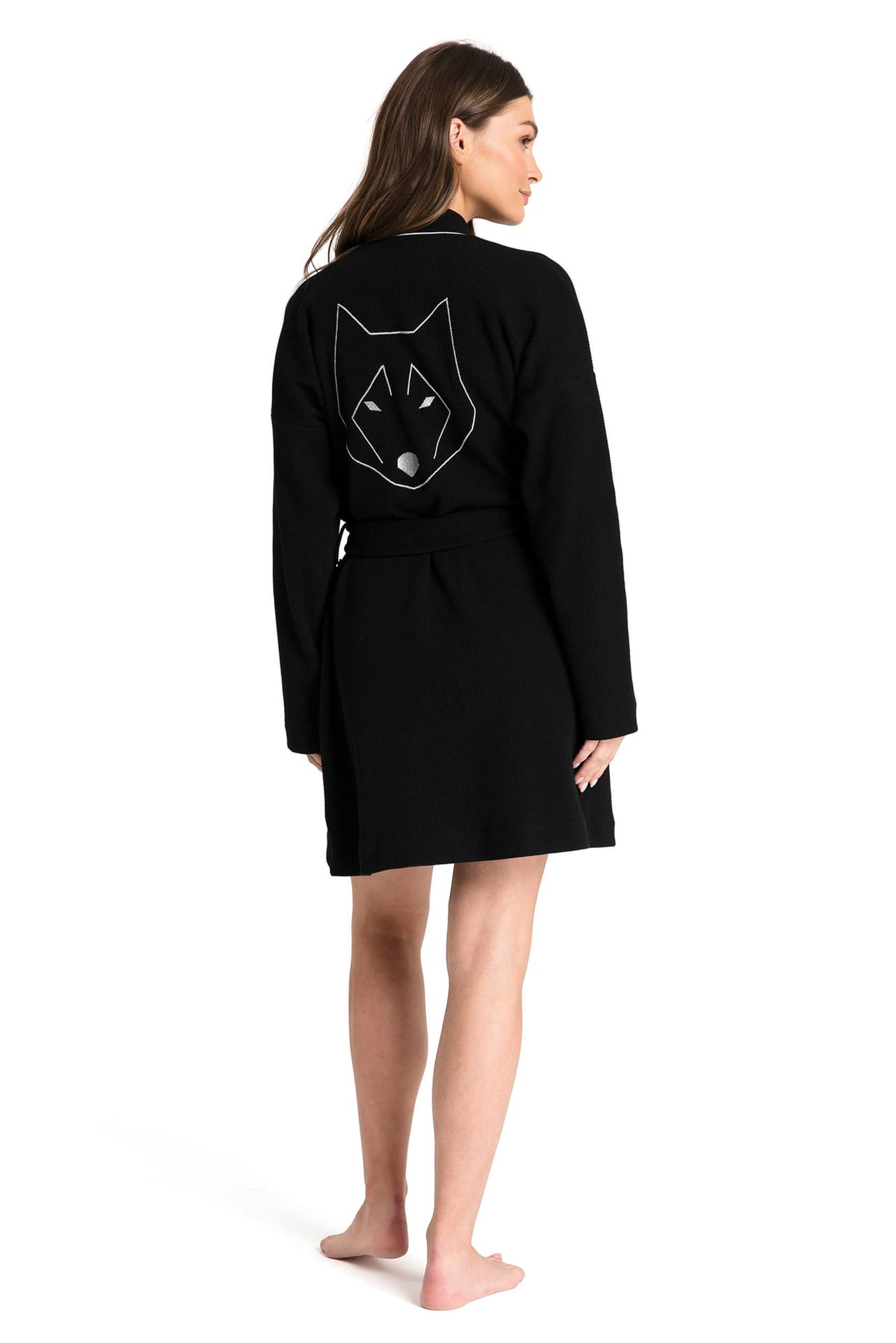 

LA078 Szlafrok z dzianiny wafelek - czarny (kolor czarny, rozmiar M)