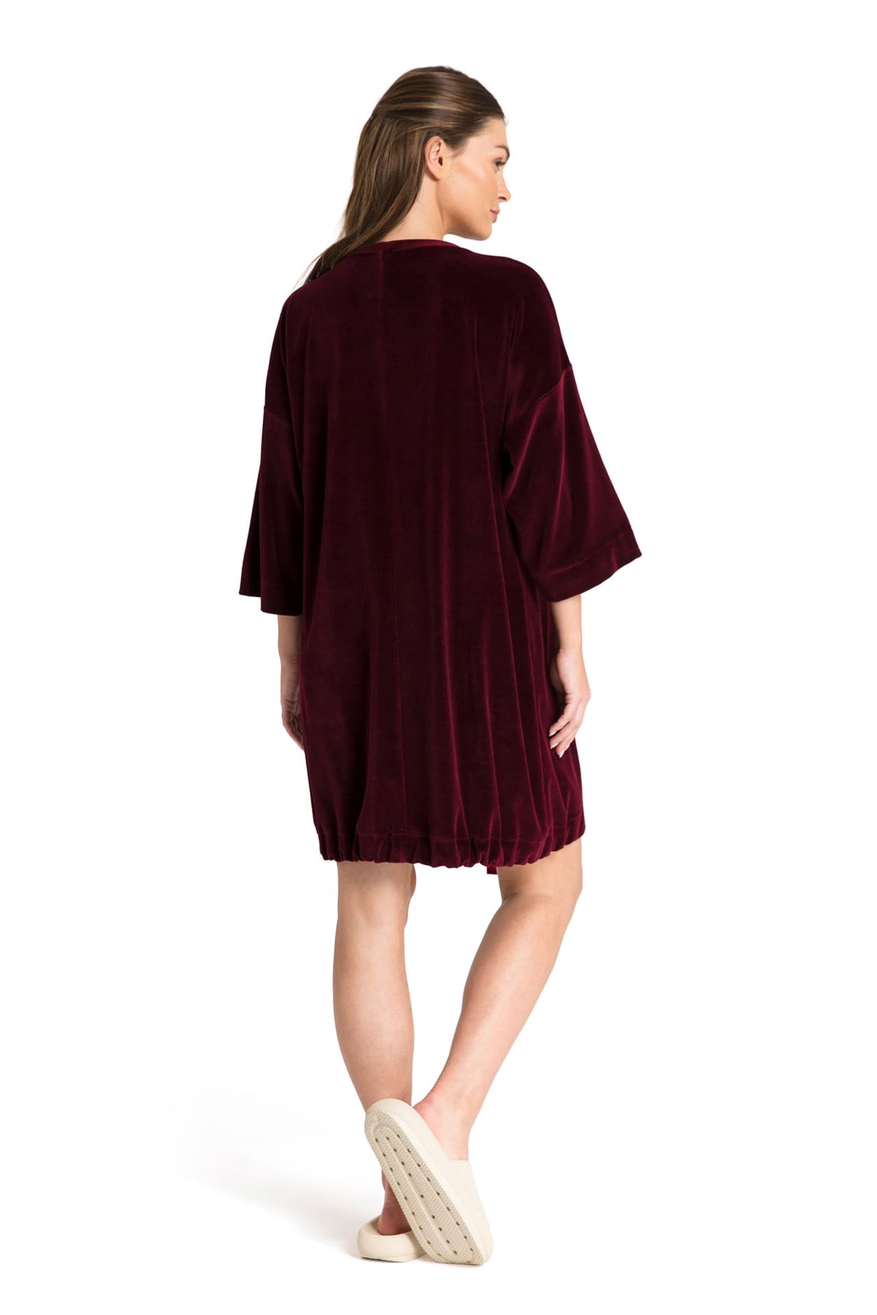 

LA083 Welurowa tunika wiązana na dole - bordowa (kolor bordo, rozmiar 2XL/3XL)