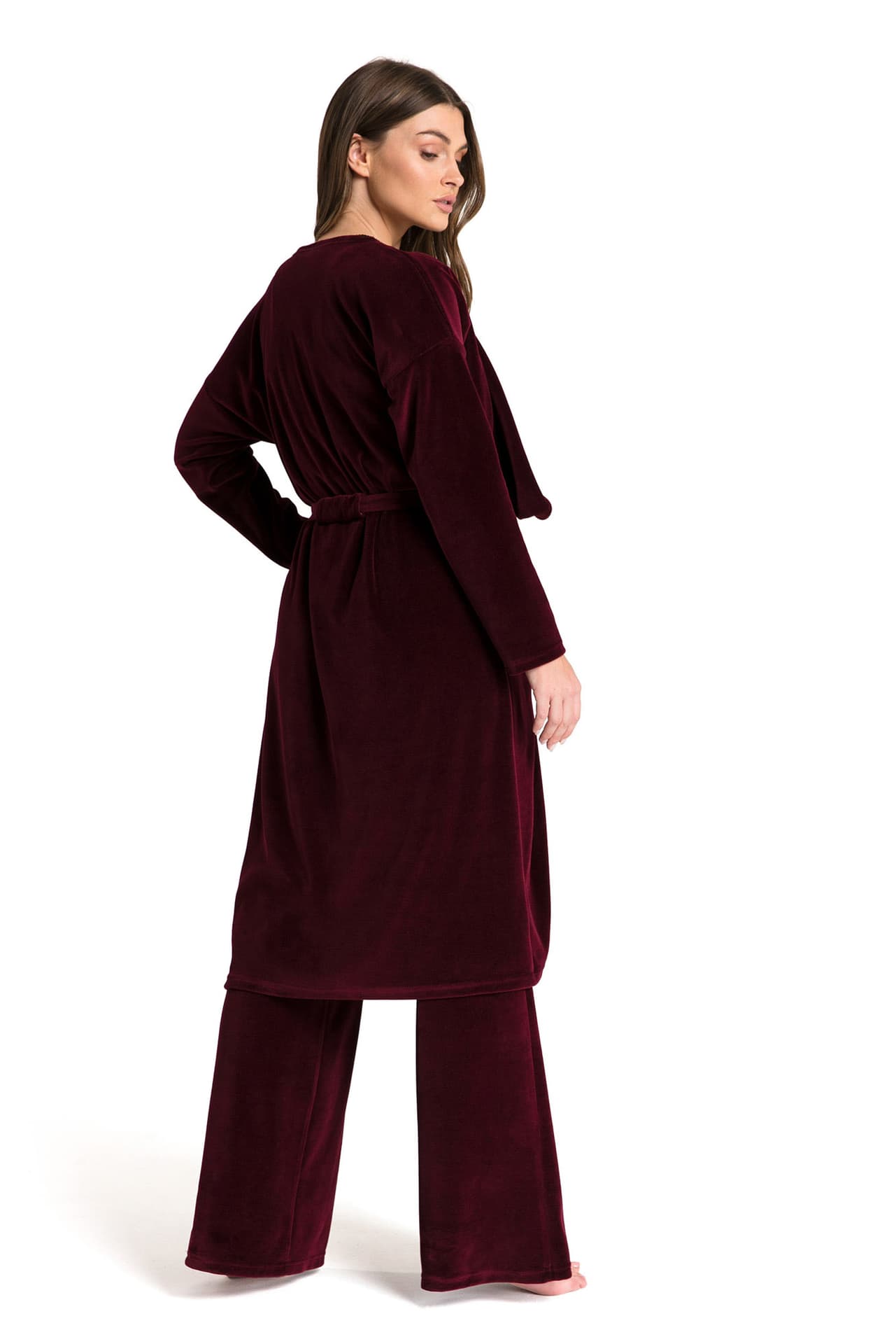 

LA087 Szlafrok z asymetrycznym kołnierzem - bordowy (kolor bordo, rozmiar L/XL)