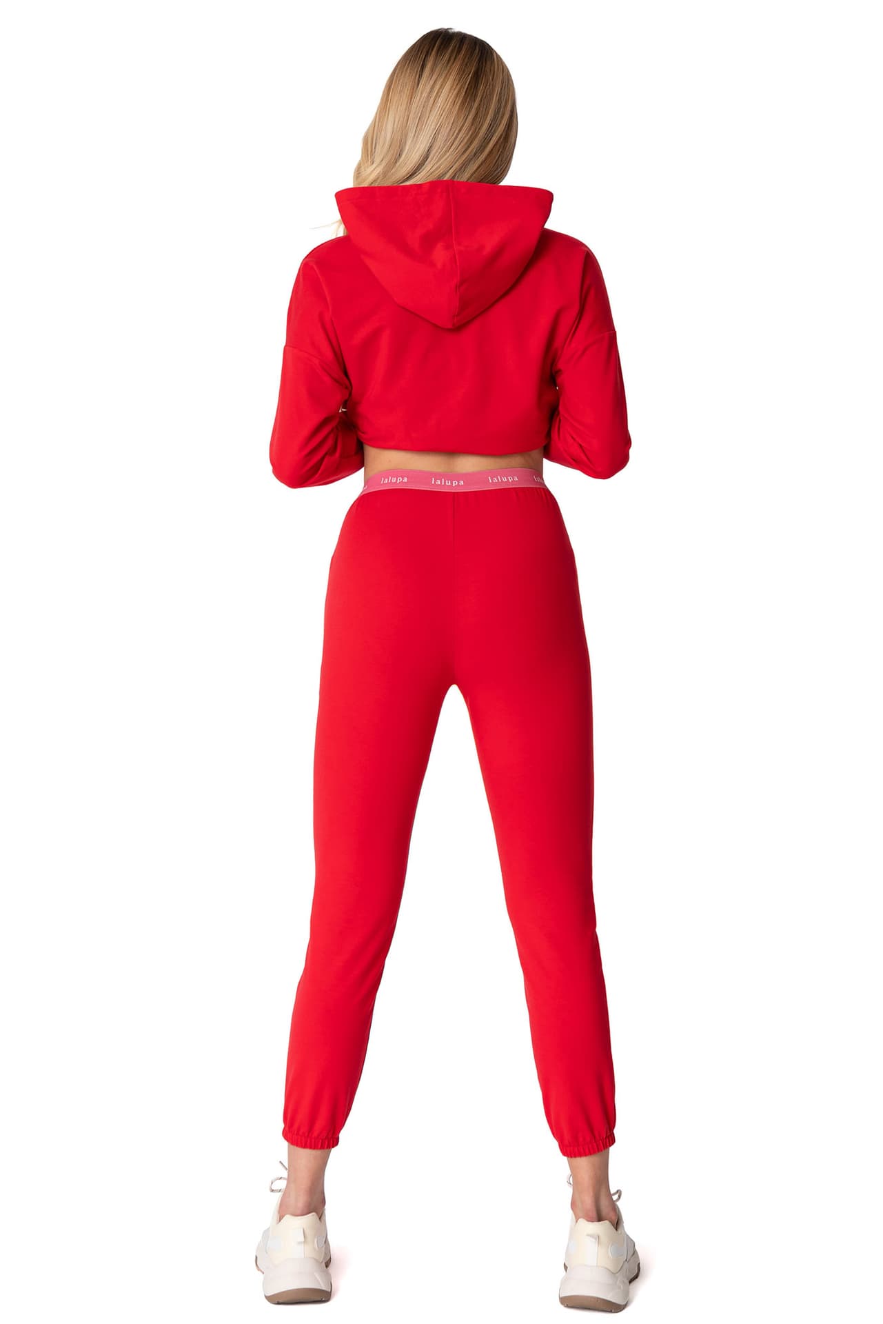 

LA102 Spodnie typu joggers z gumą logowaną - czerwone (kolor czerwony, rozmiar M)
