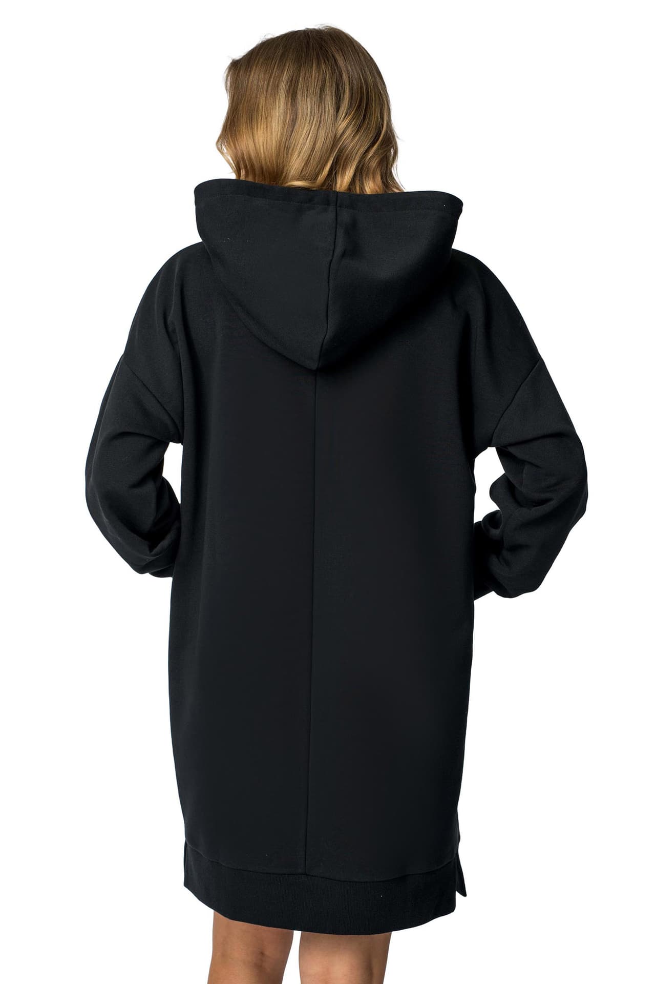 

LA113 Sukienka z kapturem i kieszenią kangurek - czarna (kolor czarny, rozmiar 2XL/3XL)