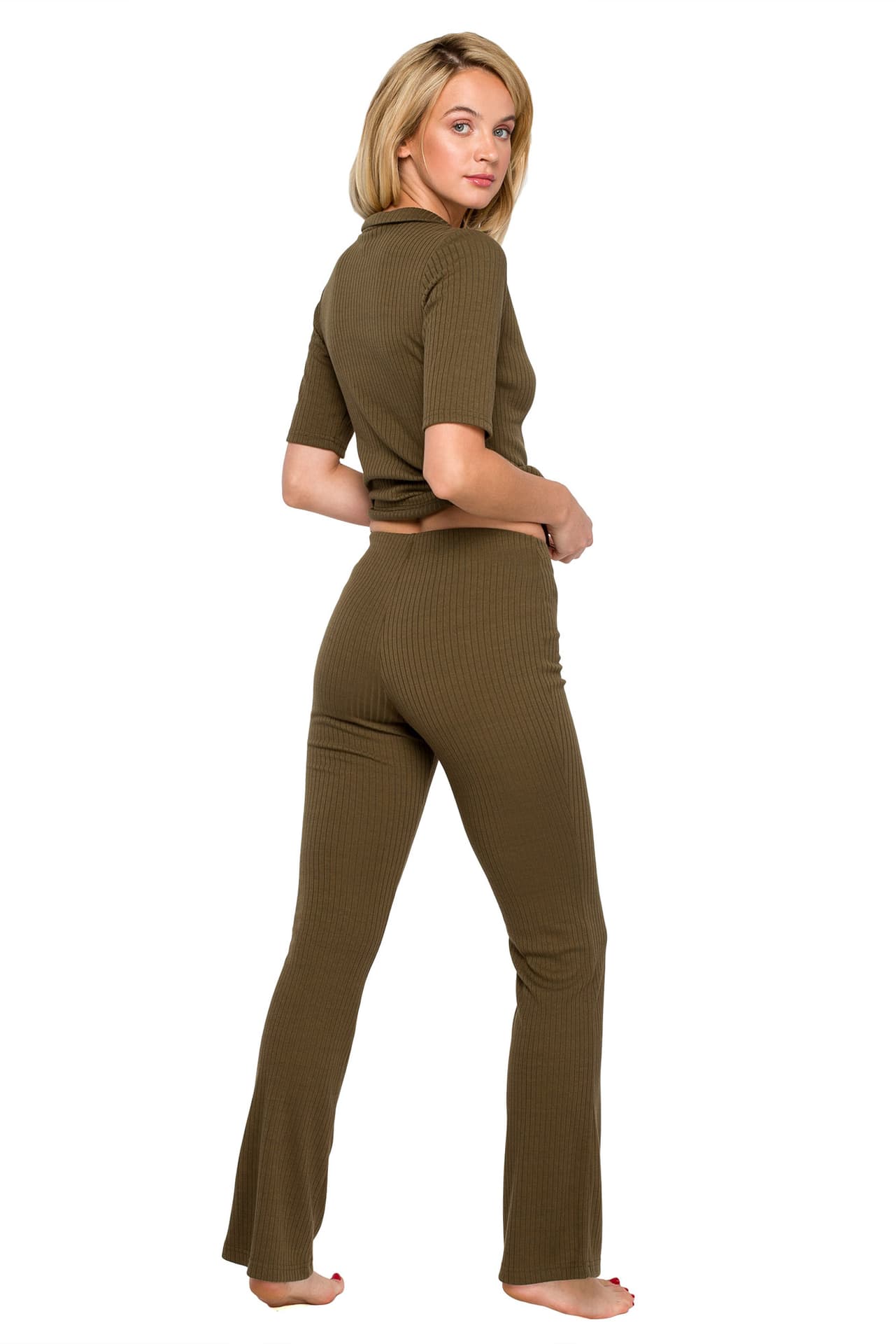 

LA117 Prążkowane spodnie - khaki (kolor khaki, rozmiar L)