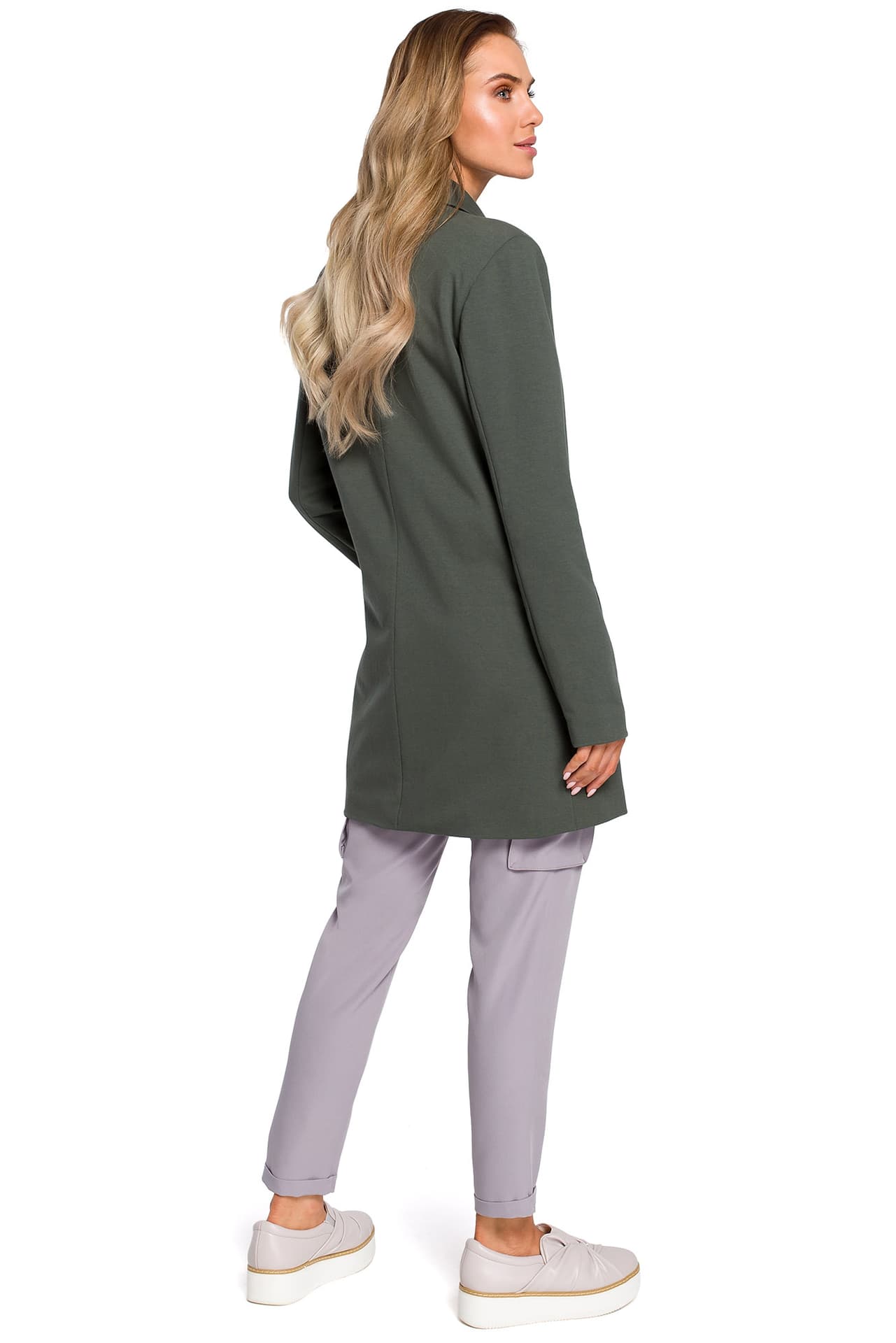 

M429 Długi żakiet dwurzędowy - khaki (kolor khaki, rozmiar XL)